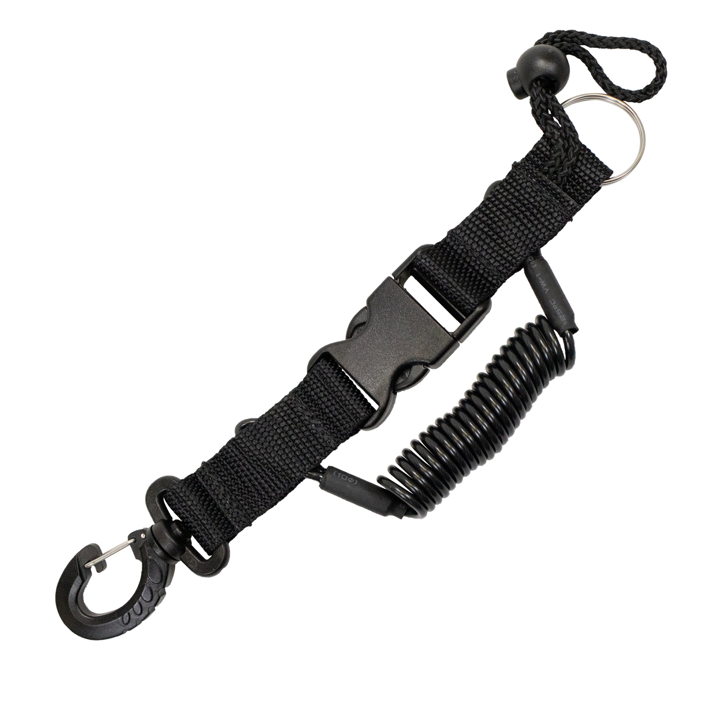 Scuba Diving Dive Black Snappy Coil Camera Lanyard Clip & QB Buckles, 1.3M Coil
