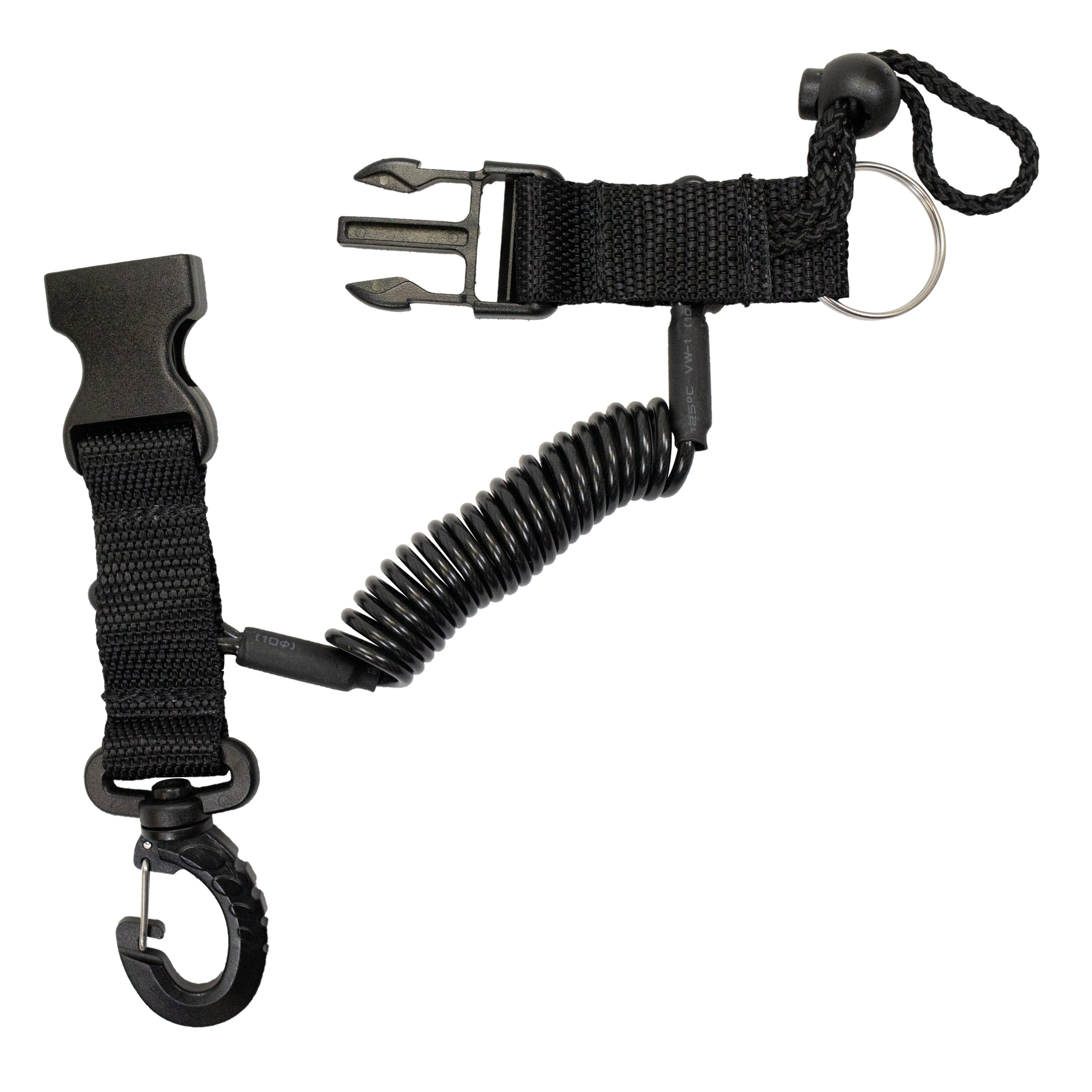 Scuba Diving Dive Black Snappy Coil Camera Lanyard Clip & QB Buckles, 1.3M Coil