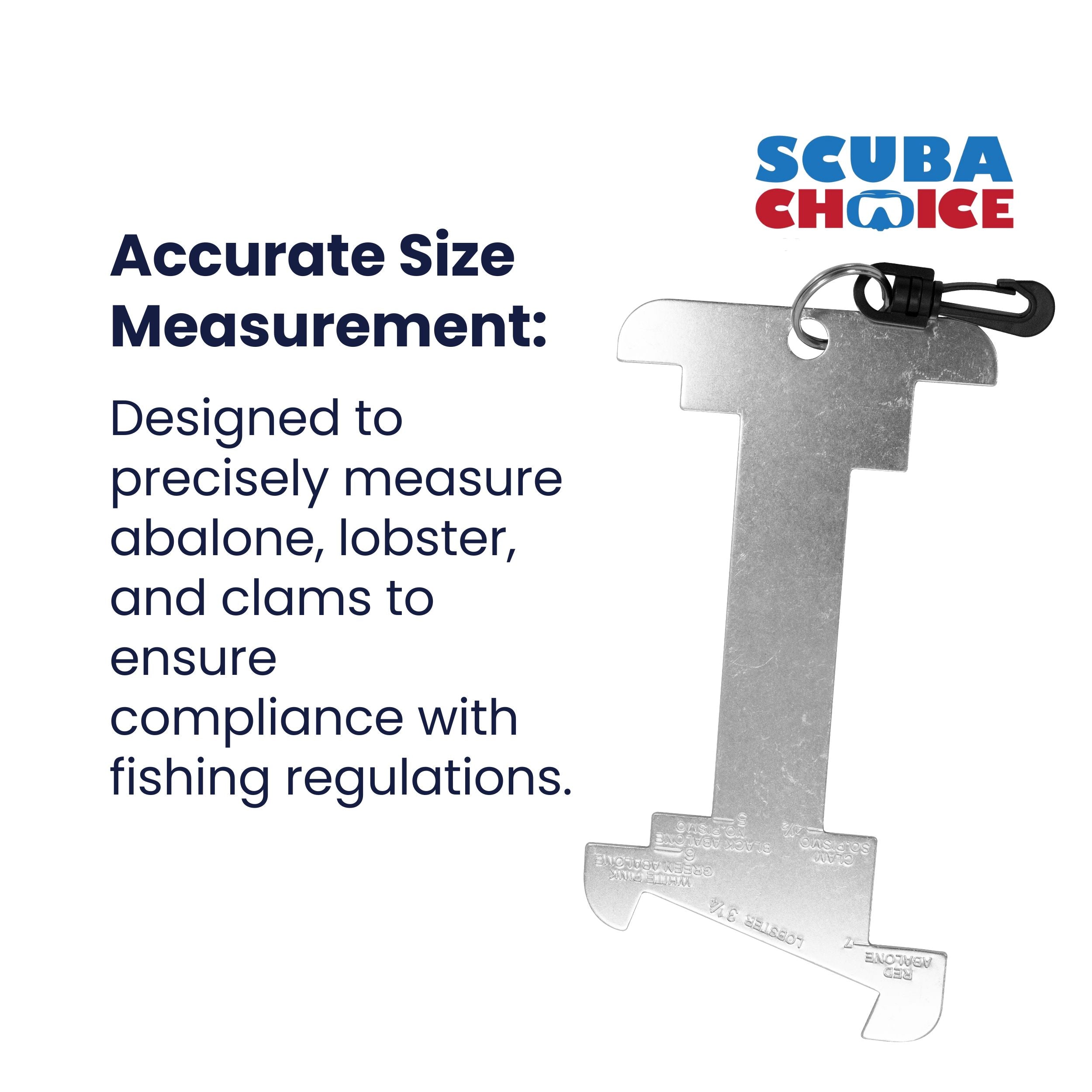 Scuba Diving 9" Aluminum Abalone, Lobster, Clam Gauge with Clip