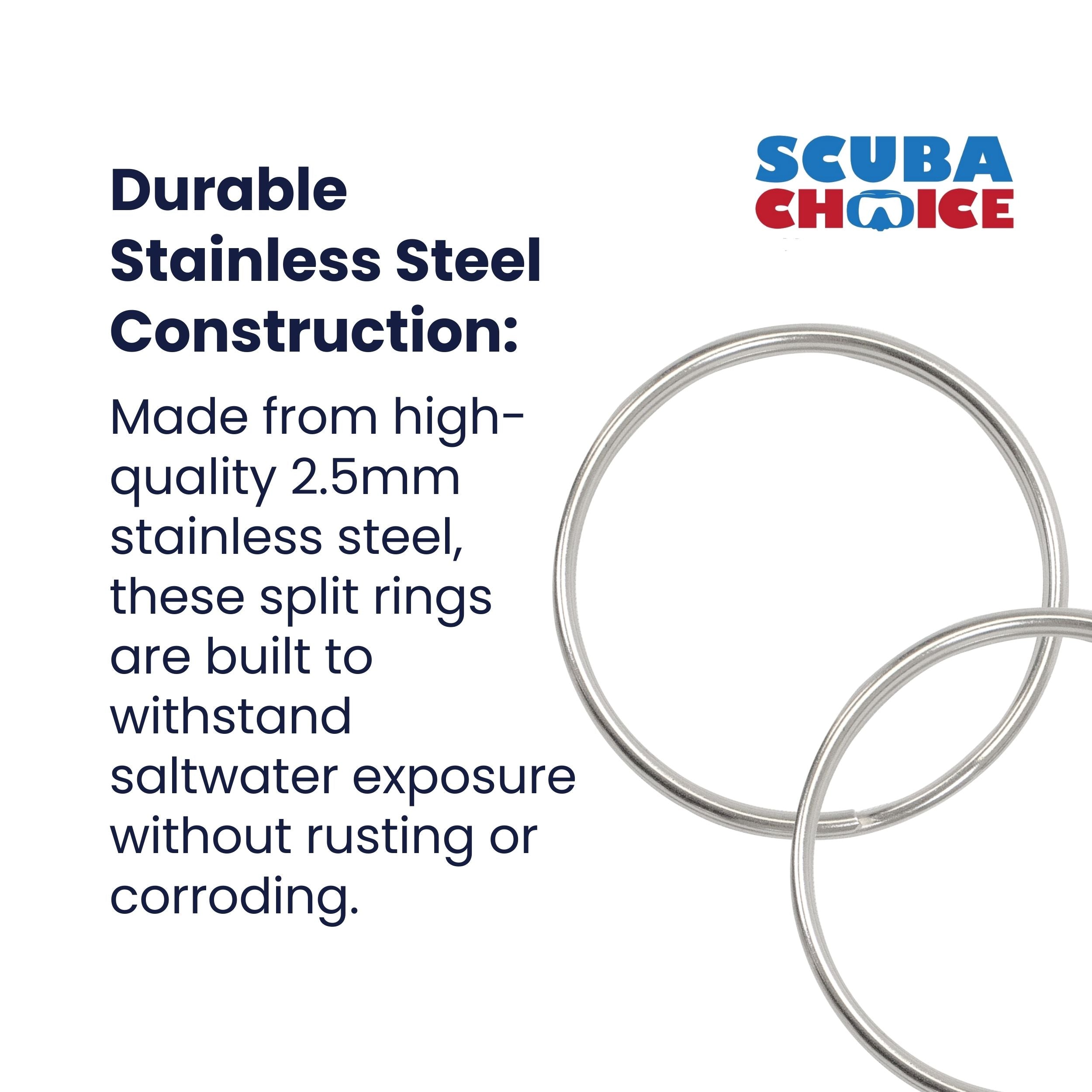 Scuba Diving 51mm Stainless Steel 2.5mm Split Ring for BCD attachment 5pc Pack