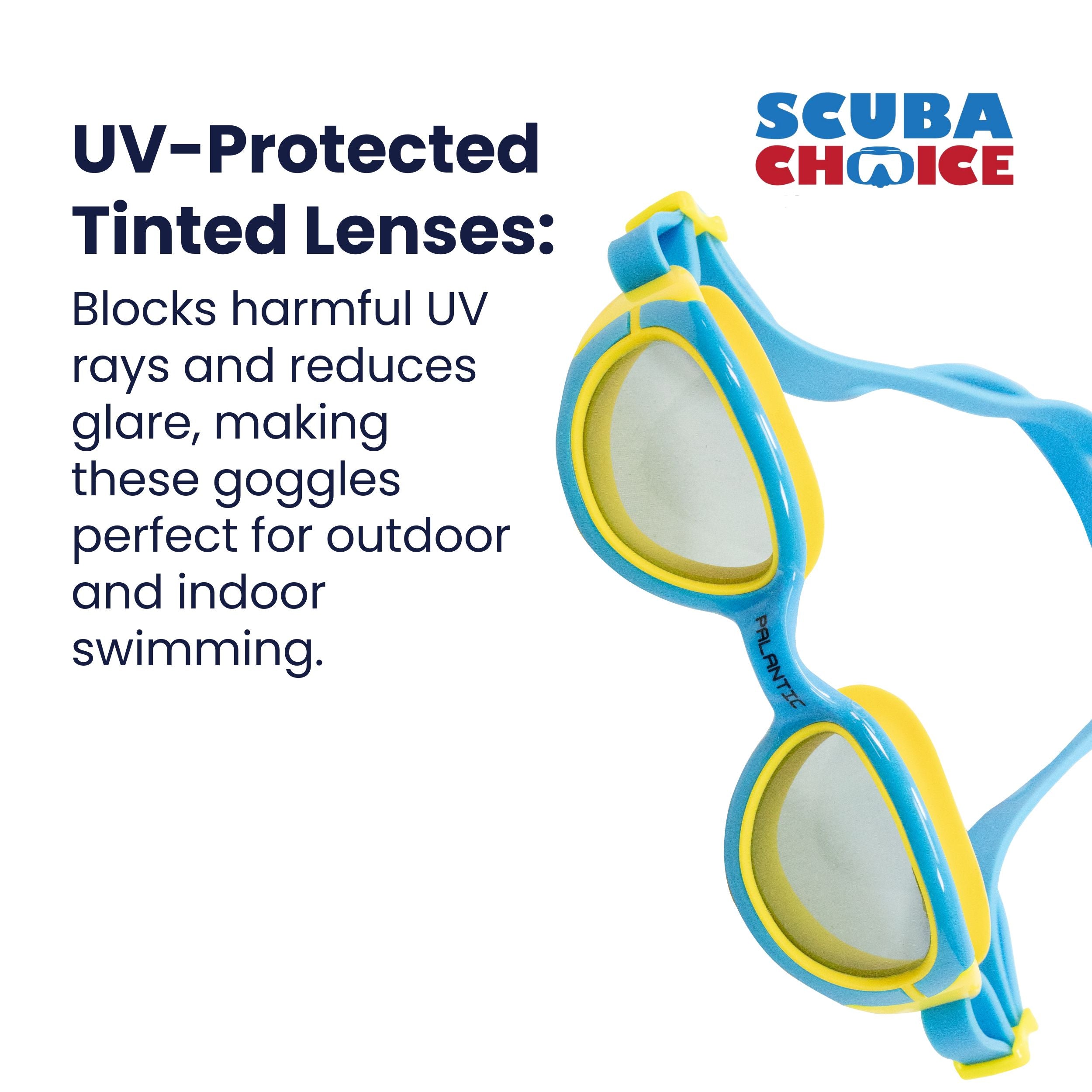 Palantic Jr. Silicone Swim Goggles w/ UV Tinted Lenses, Blue/Yellow