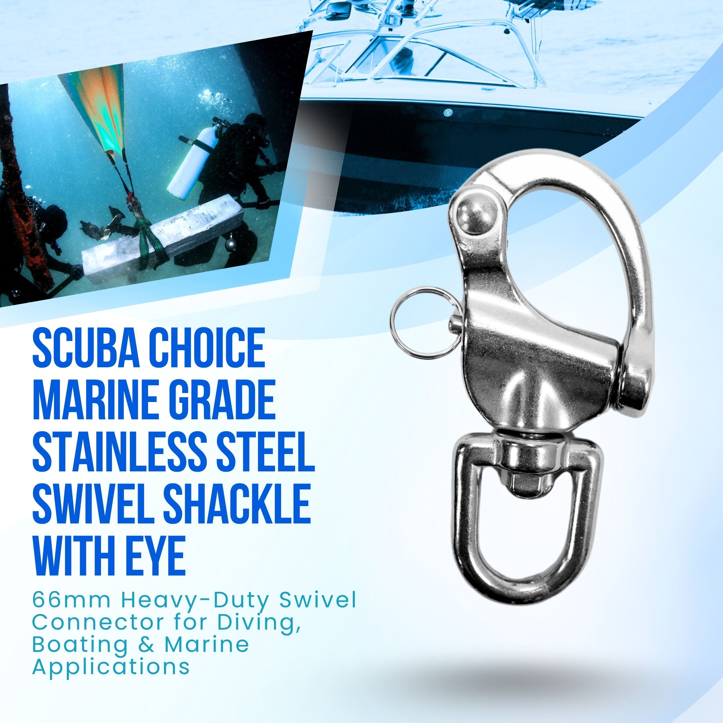 Scuba Choice Marine Grade Stainless Steel Swivel Shackle w/ Eye, 66mm