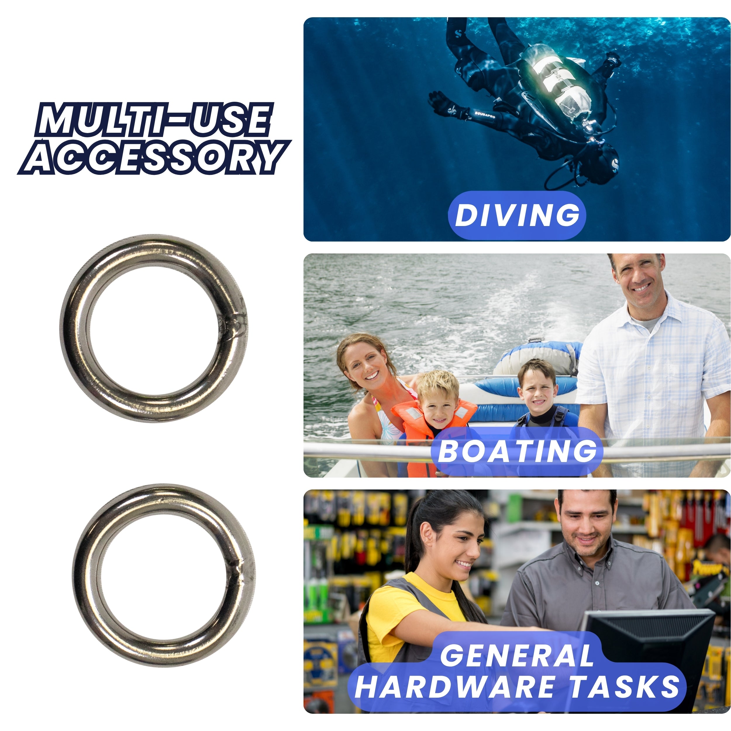 Scuba Choice 316 Stainless Steel Welded Round Ring 6mm x 25mm (1/4" x 1"), 2pc