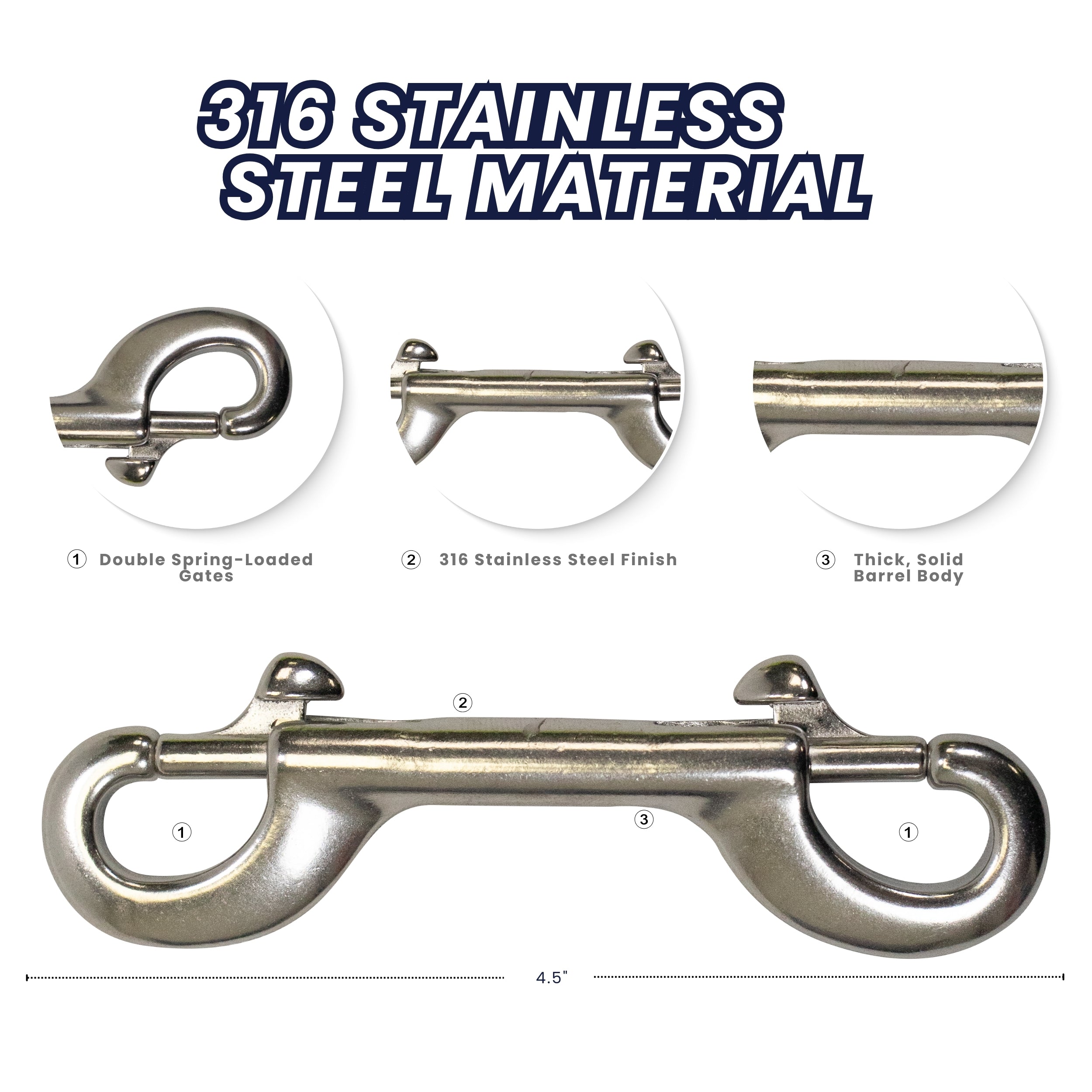 Scuba Dive Deluxe 4.5" Stainless Steel Double Ended Snap Bolt