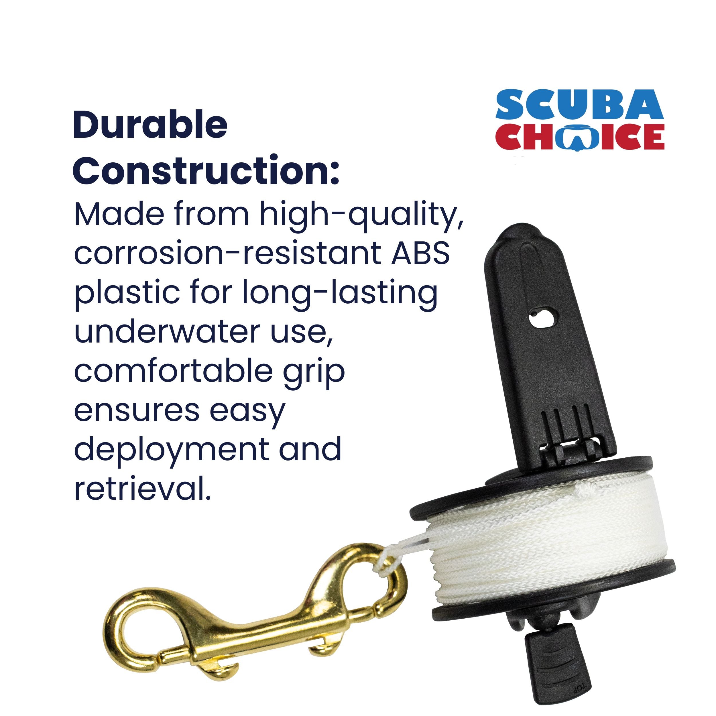 Scuba Diving Dive Compact Finger Spool Reel w/ Plastic Handle 150ft- White Line