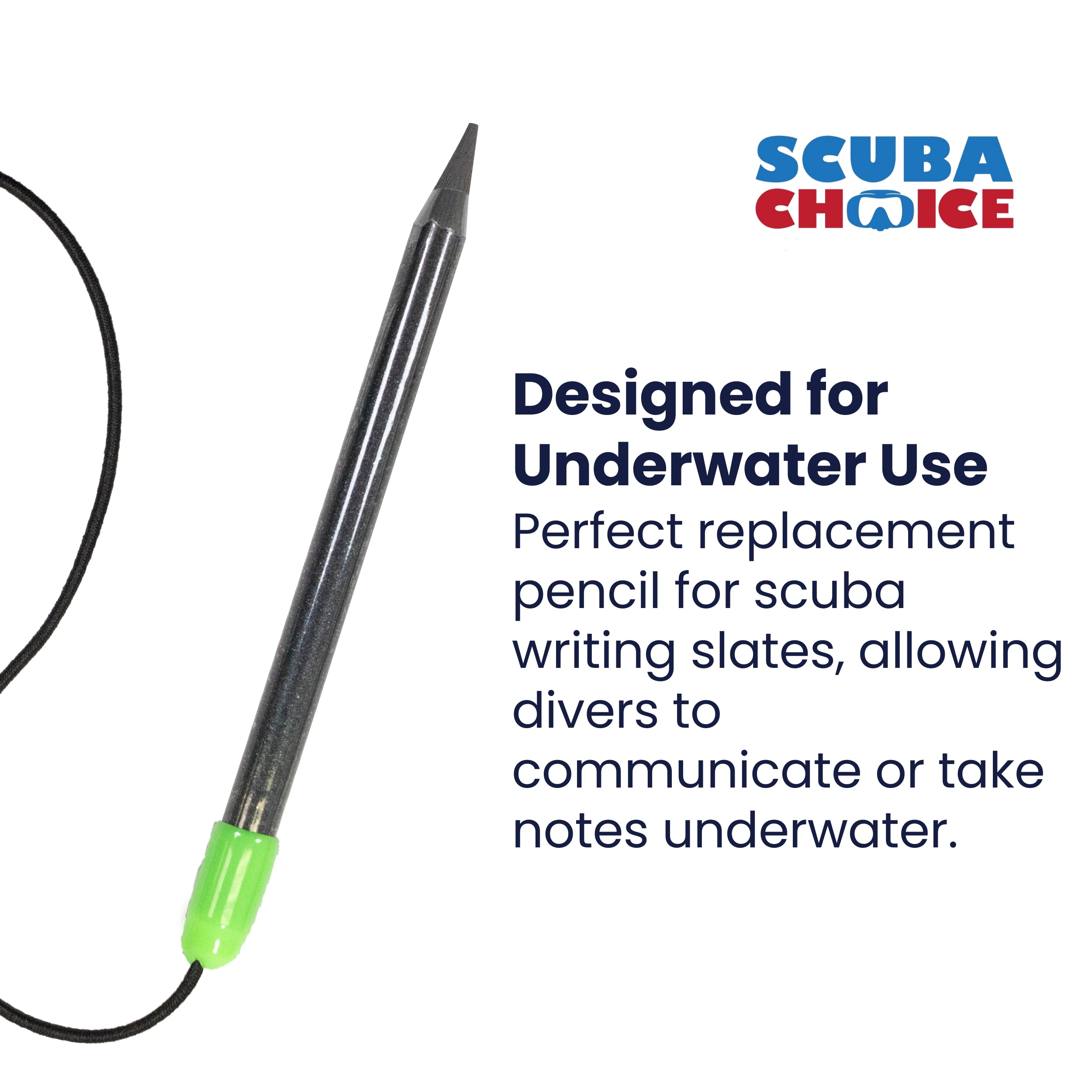 Scuba Dive Replacement Graphite Pencil for Writing Slate with Cap & Bungee