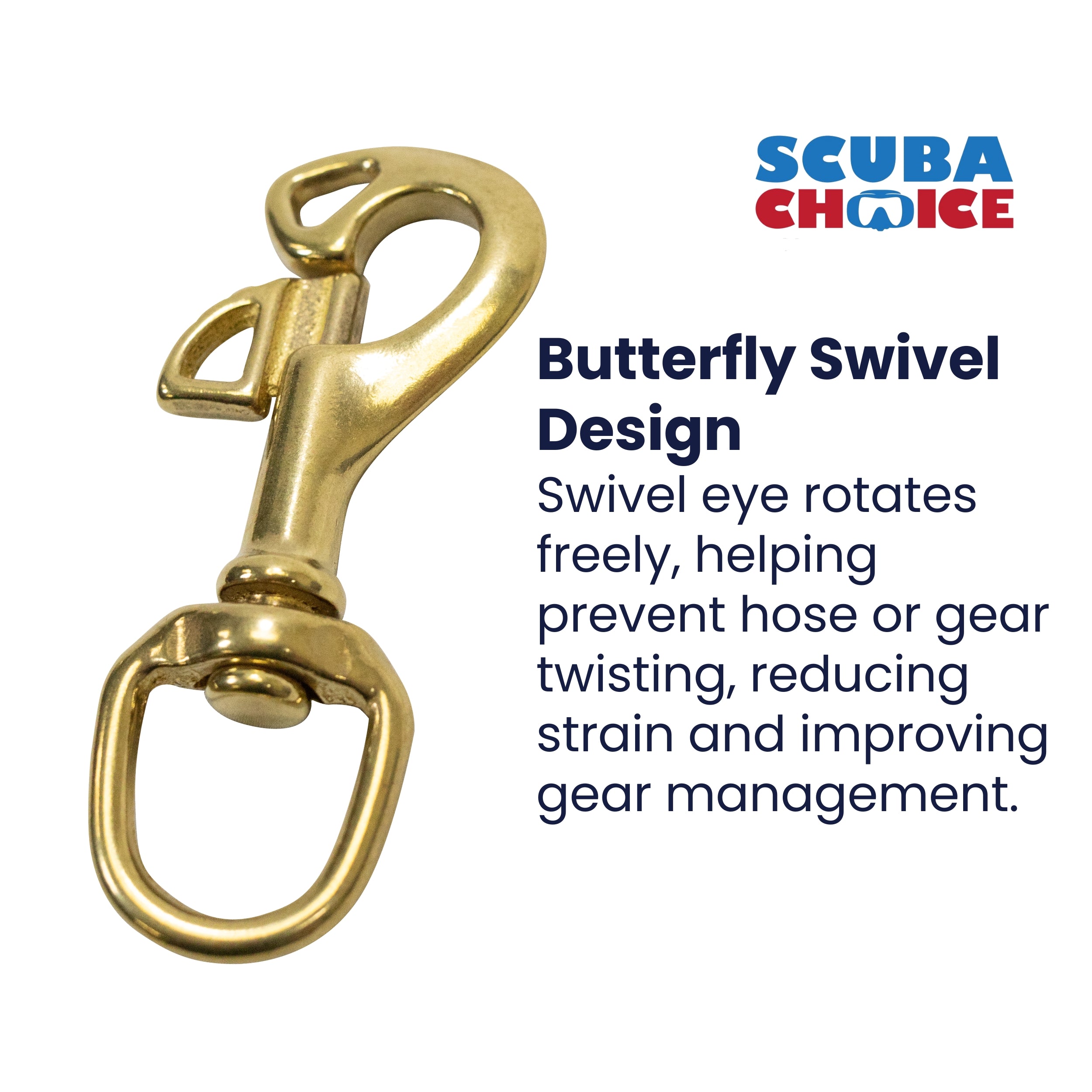 Scuba Diving 3-1/4" Butterfly Swivel Brass Bolt Snap