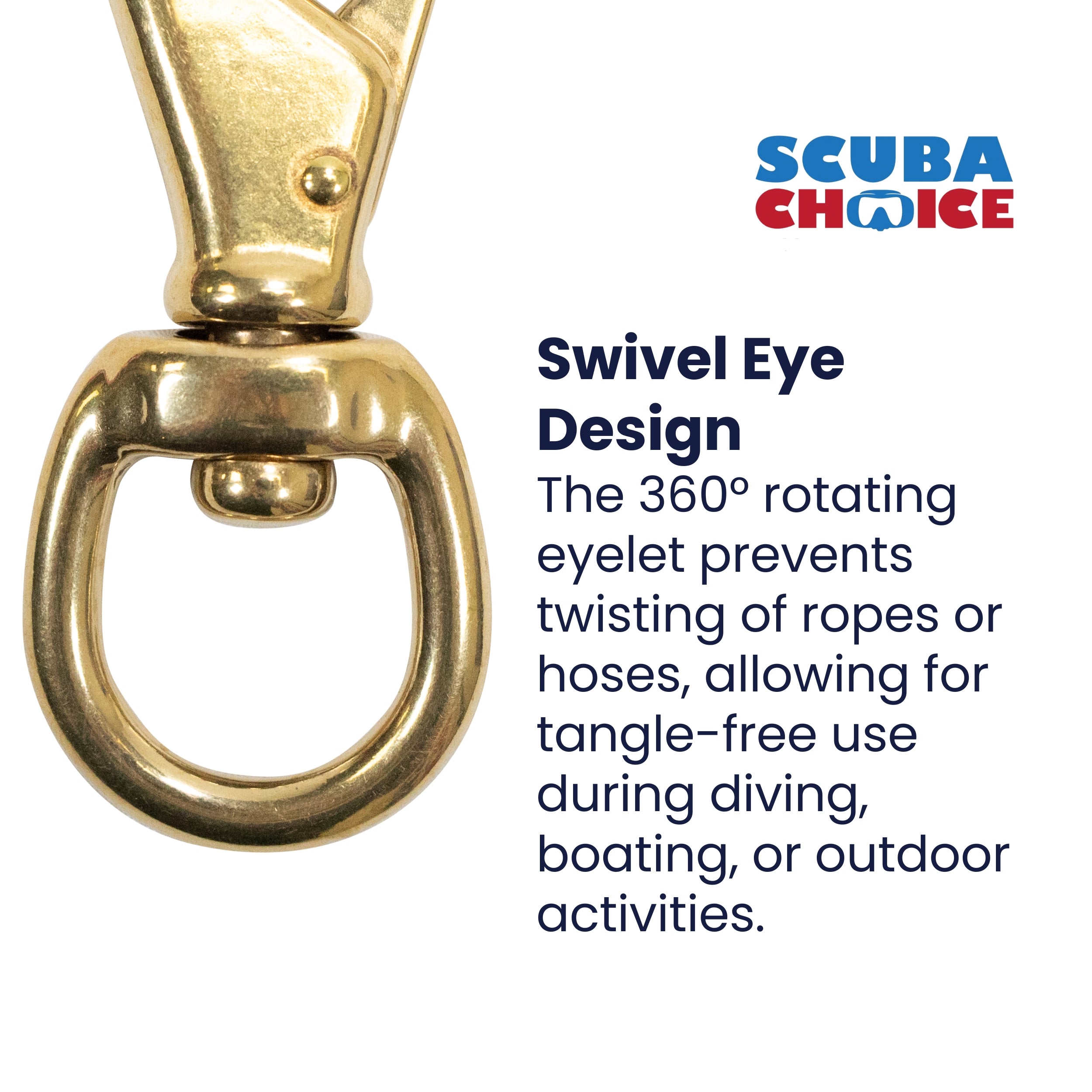 Scuba Choice 3-5/8" Brass Swivel Eye Snap Hook Clip #2, 12.9mm Opening