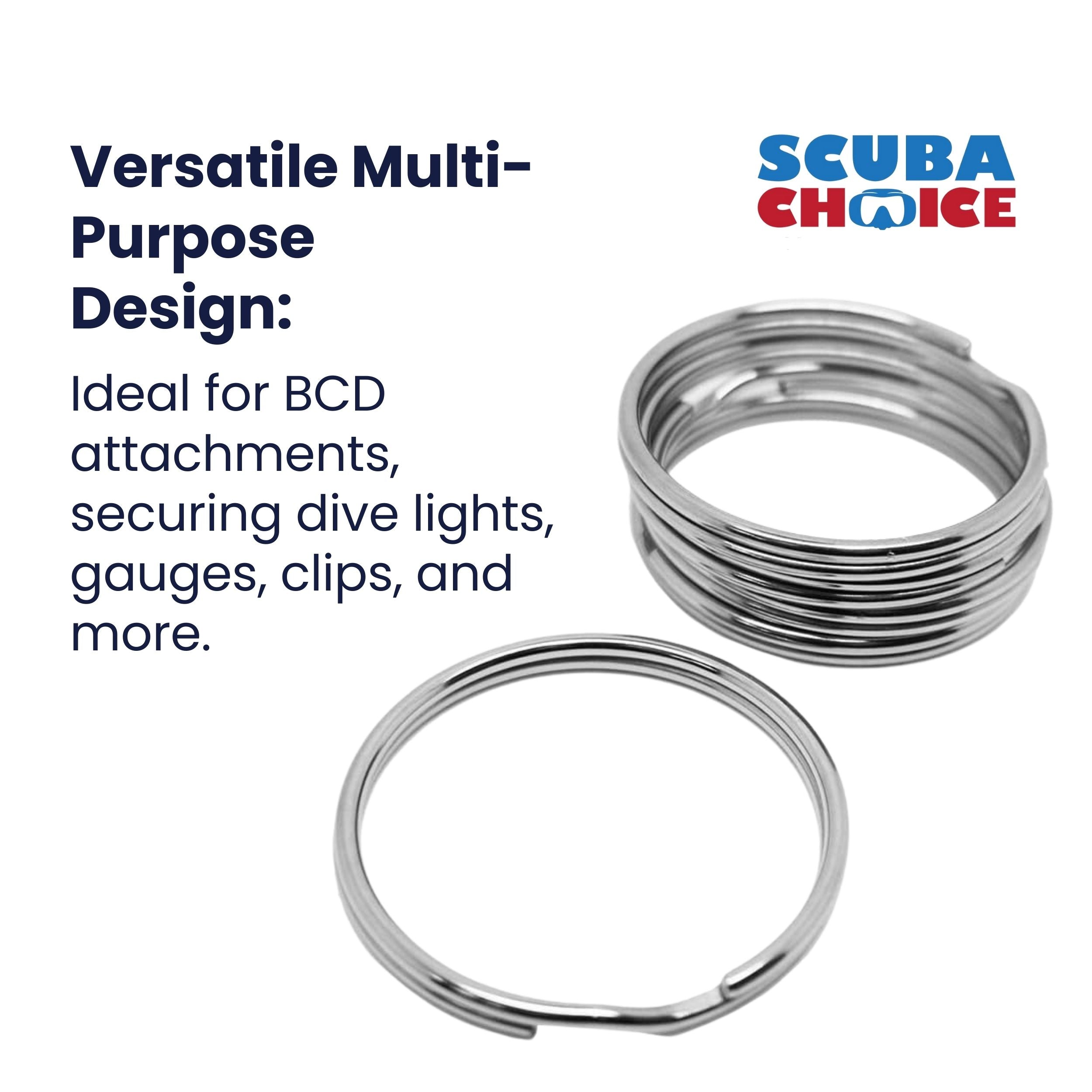 Scuba Diving 51mm Stainless Steel 2.5mm Split Ring for BCD attachment 5pc Pack
