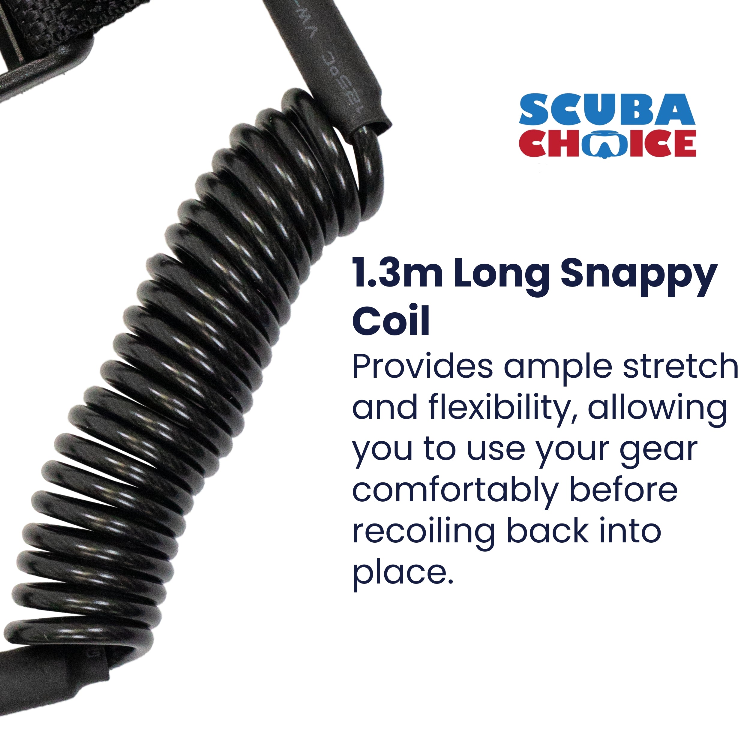 Scuba Diving Dive Black Snappy Coil Camera Lanyard Clip & QB Buckles, 1.3M Coil