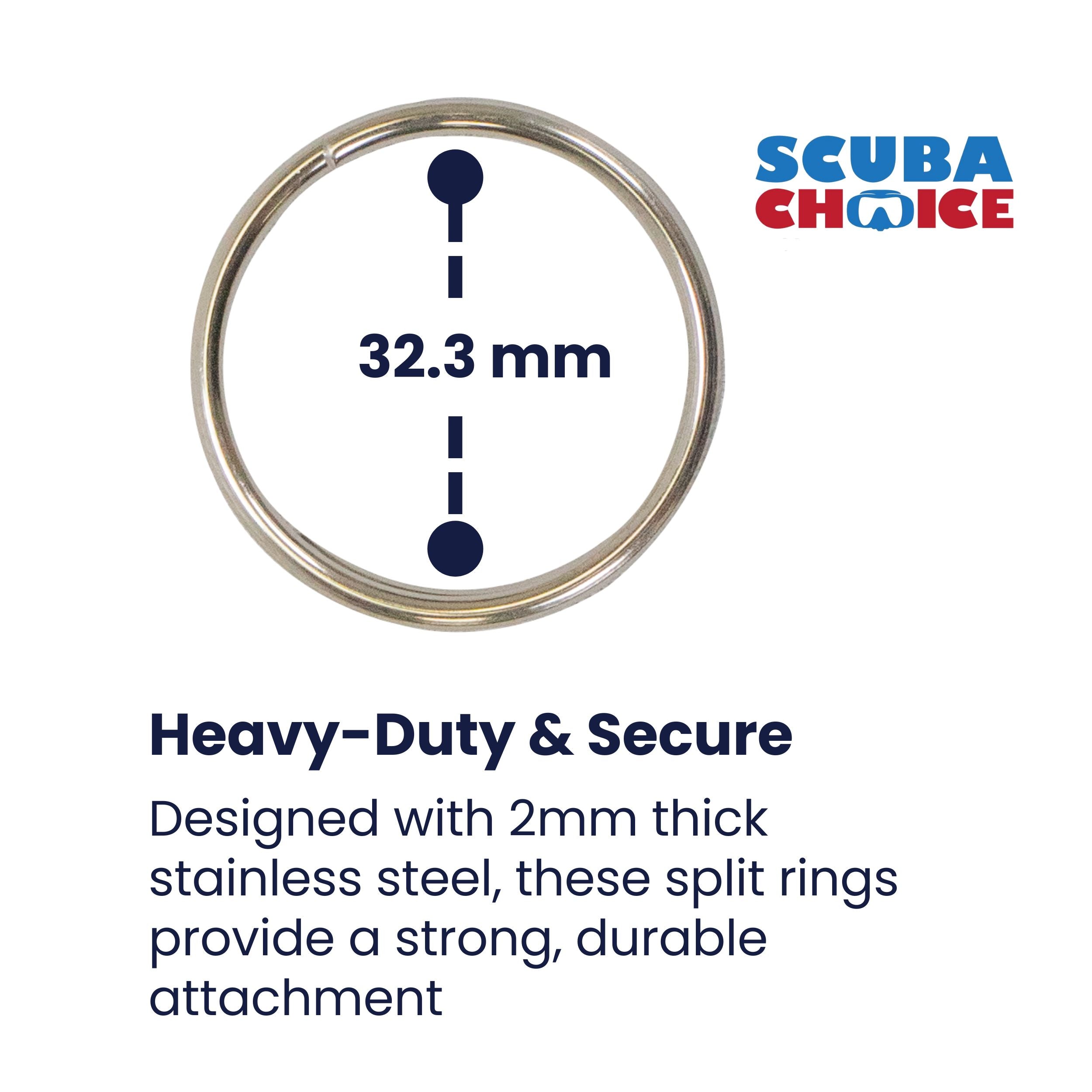 Scuba Diving 32.3mm Stainless Steel 2mm Split Ring for BCD attachment 10pc Pack