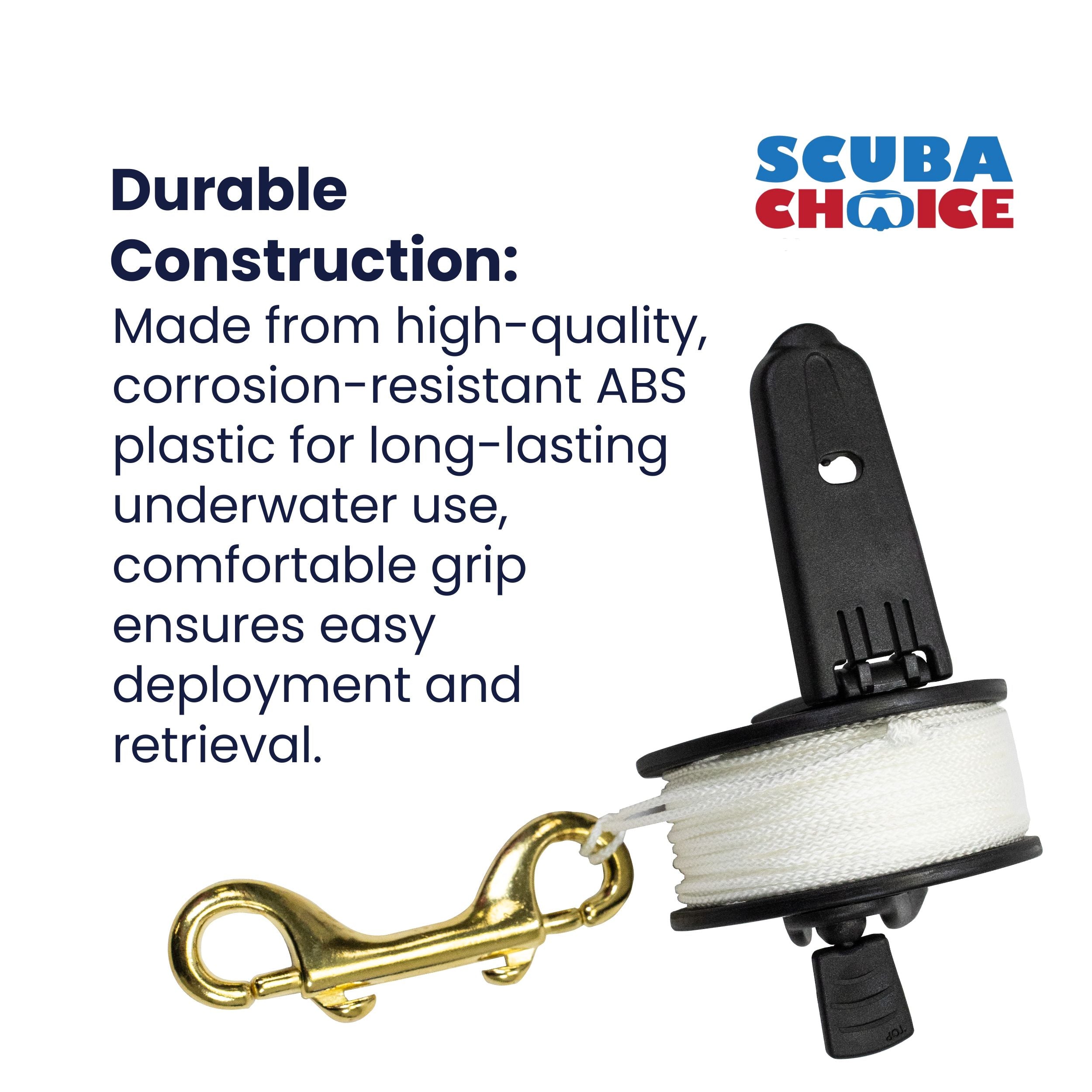 Scuba Diving Dive Compact Finger Spool Reel w/ Plastic Handle 100ft - White Line