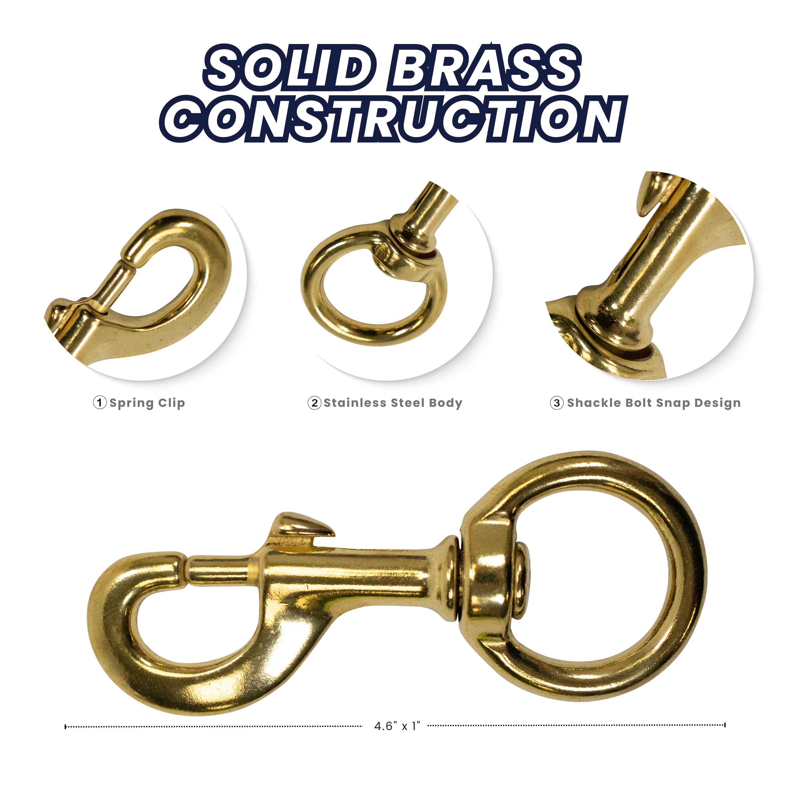 Scuba Choice 4.6" Brass Swivel Eye Snap Hook Clip, 14.8mm Opening