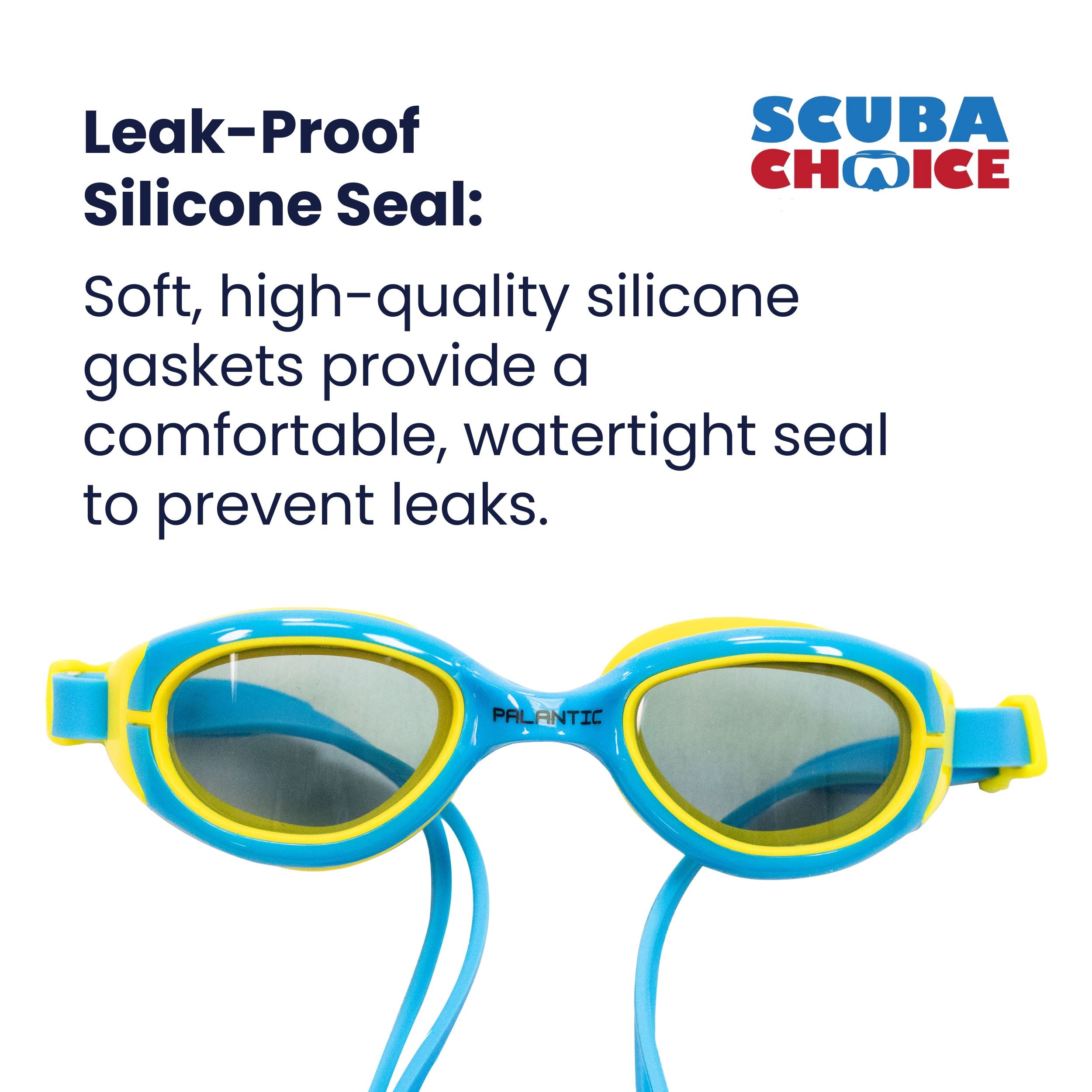 Palantic Jr. Silicone Swim Goggles w/ UV Tinted Lenses, Blue/Yellow