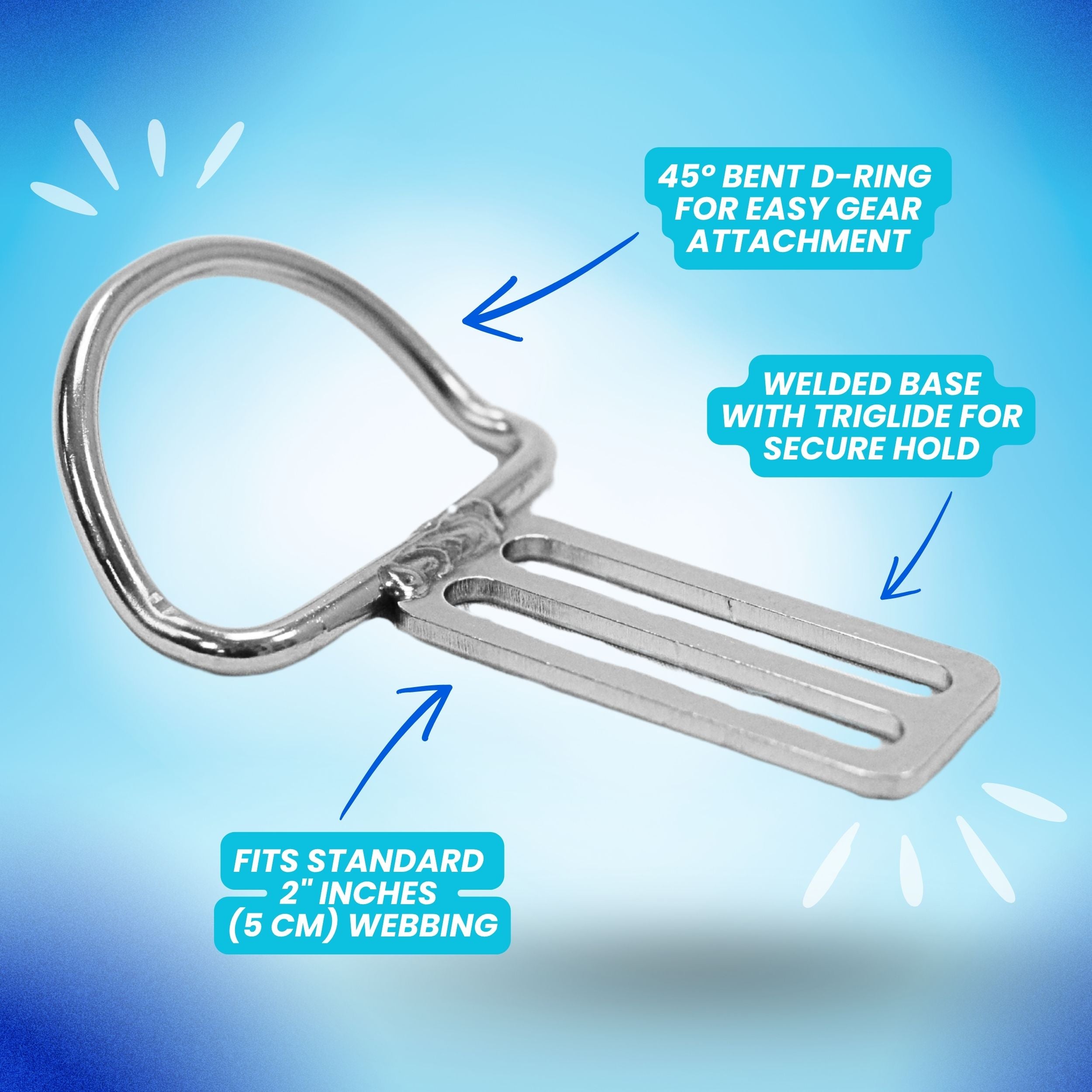 Scuba Choice SS316 Heavy Duty Bent D Ring Welded w/ Triglides Slider, 45 degree
