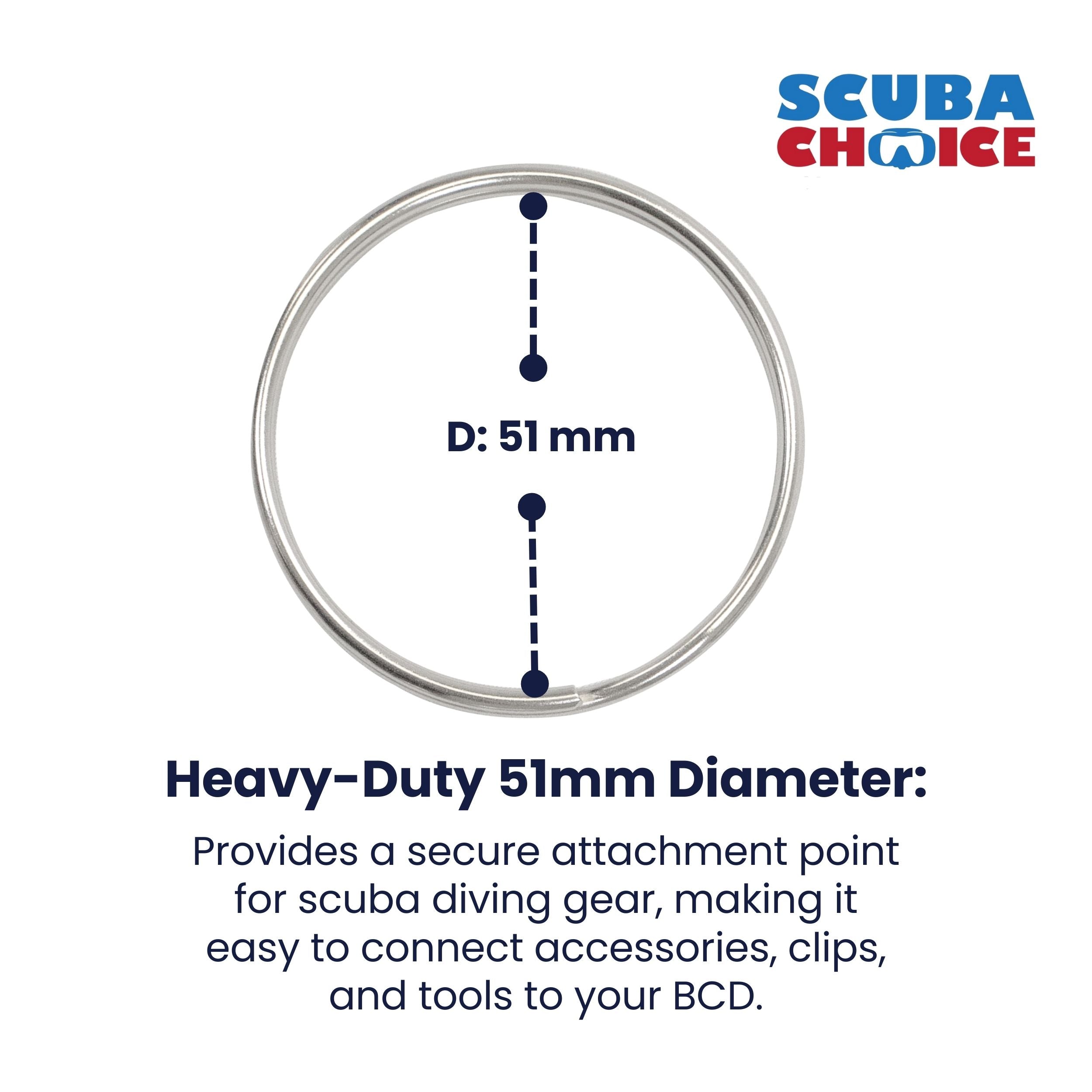 Scuba Diving 51mm Stainless Steel 2.5mm Split Ring for BCD attachment 5pc Pack