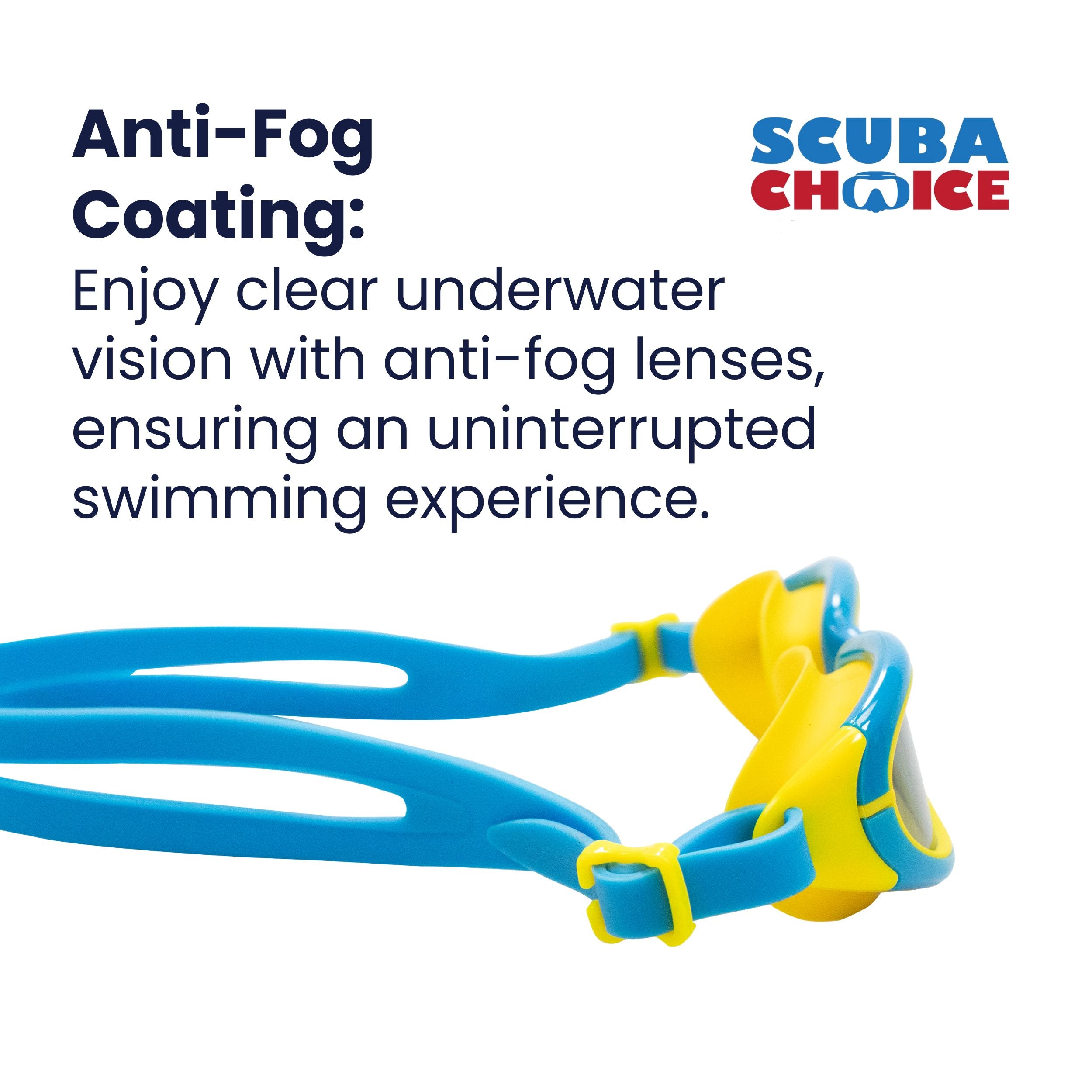 Palantic Jr. Silicone Swim Goggles w/ UV Tinted Lenses, Blue/Yellow