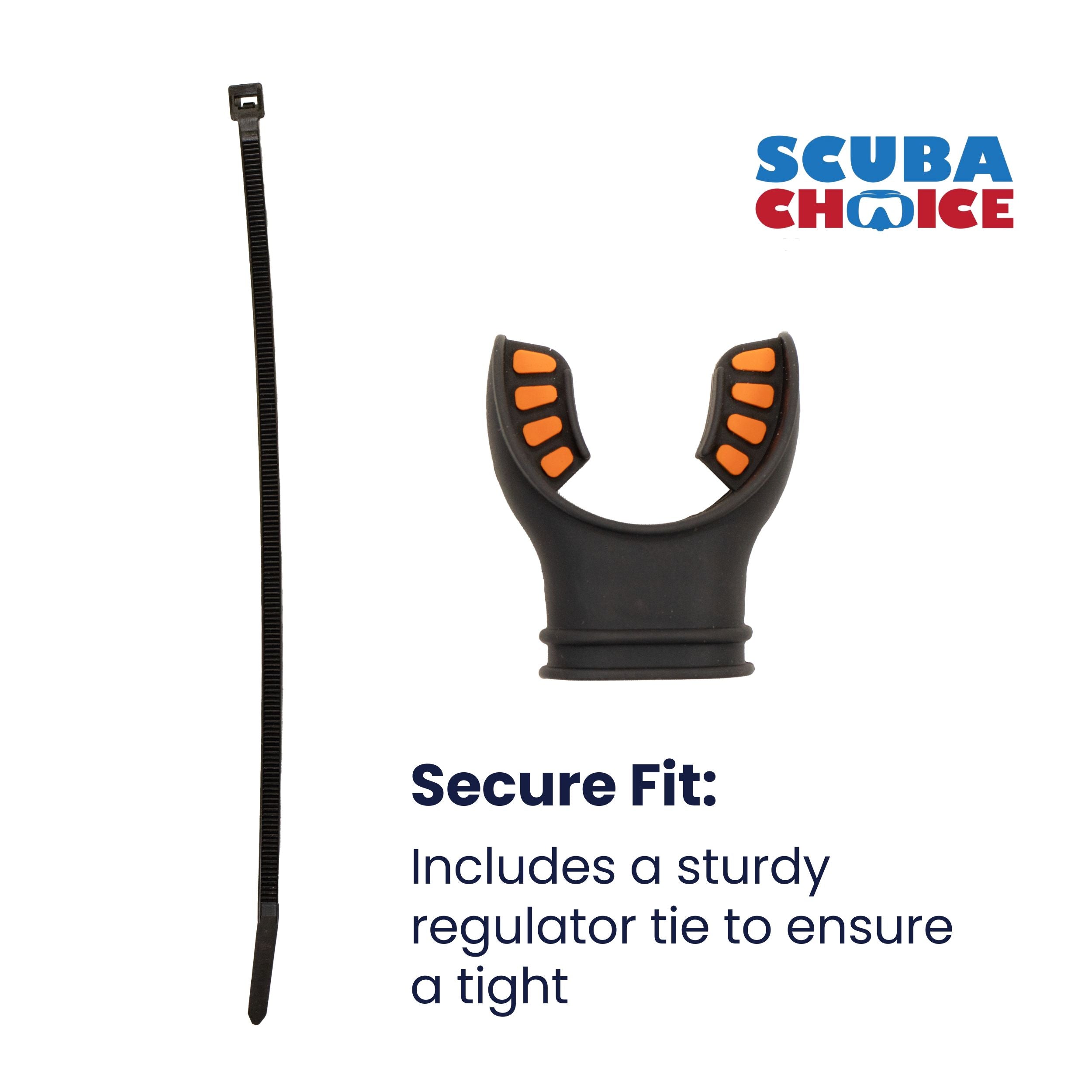 Scuba Diving Black Silicone Octopus Snorkel Mouthpiece Color Tab & Regulator Tie