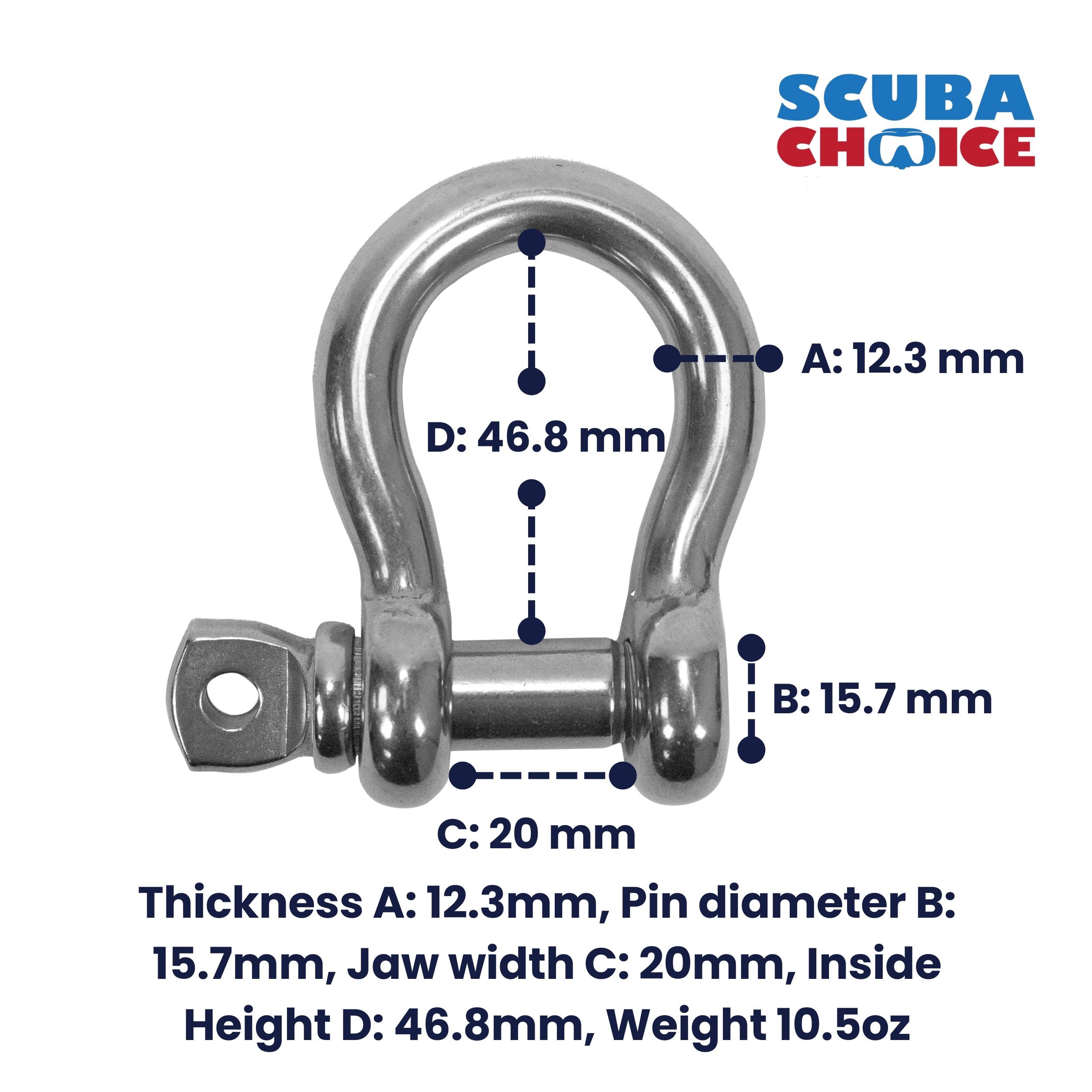 Scuba Choice 304 Stainless Steel Bow Shackle Screw Pin