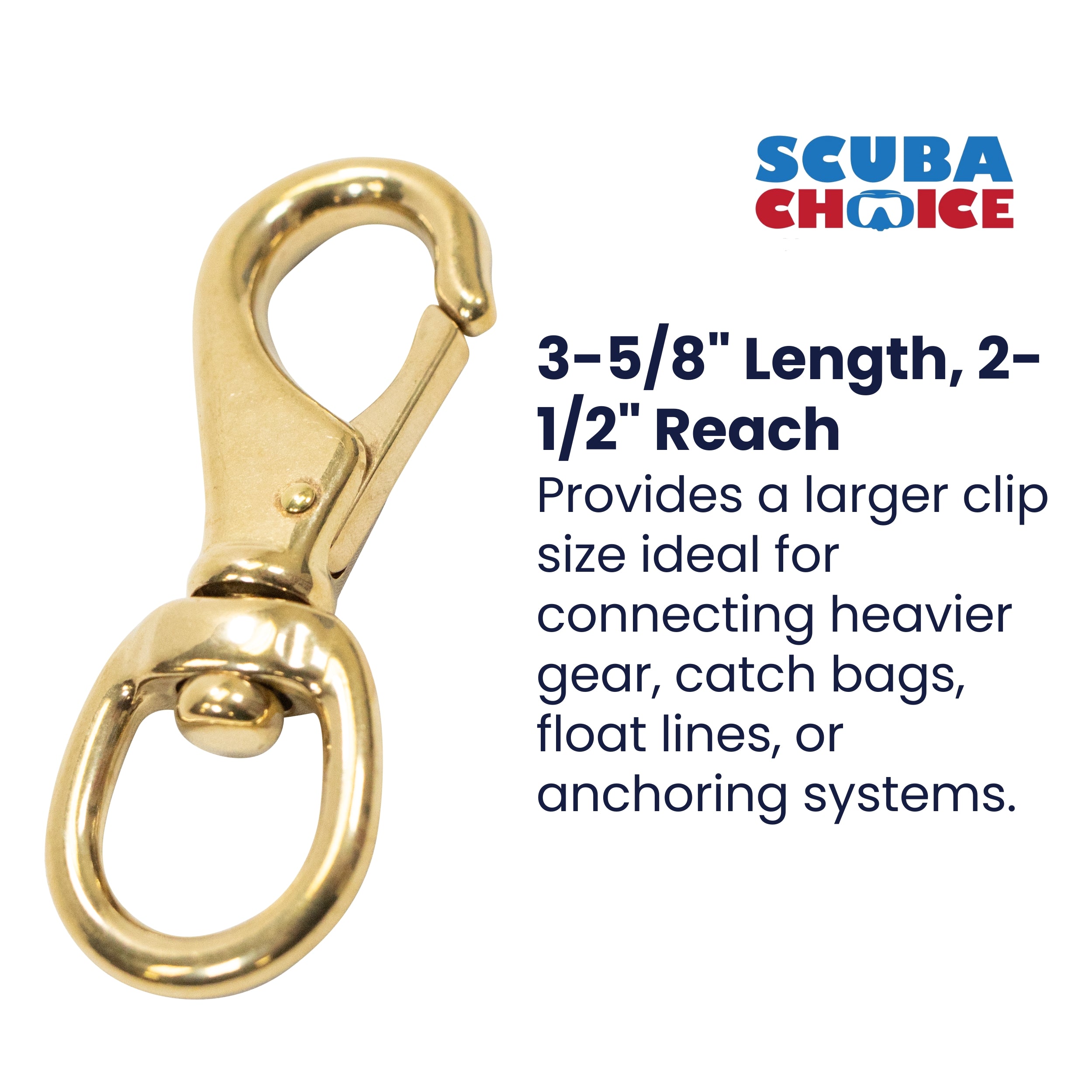 Scuba Choice 3-5/8" Brass Swivel Eye Snap Hook Clip #2, 12.9mm Opening
