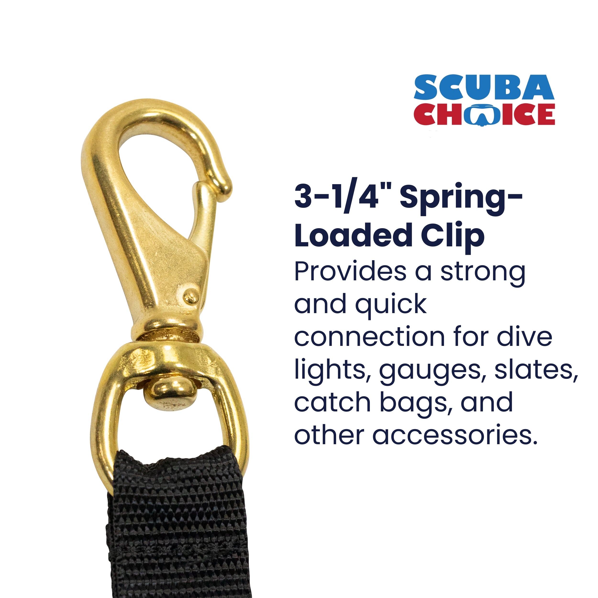Scuba Diving 3-1/2" Brass Snap with Webbing Strap
