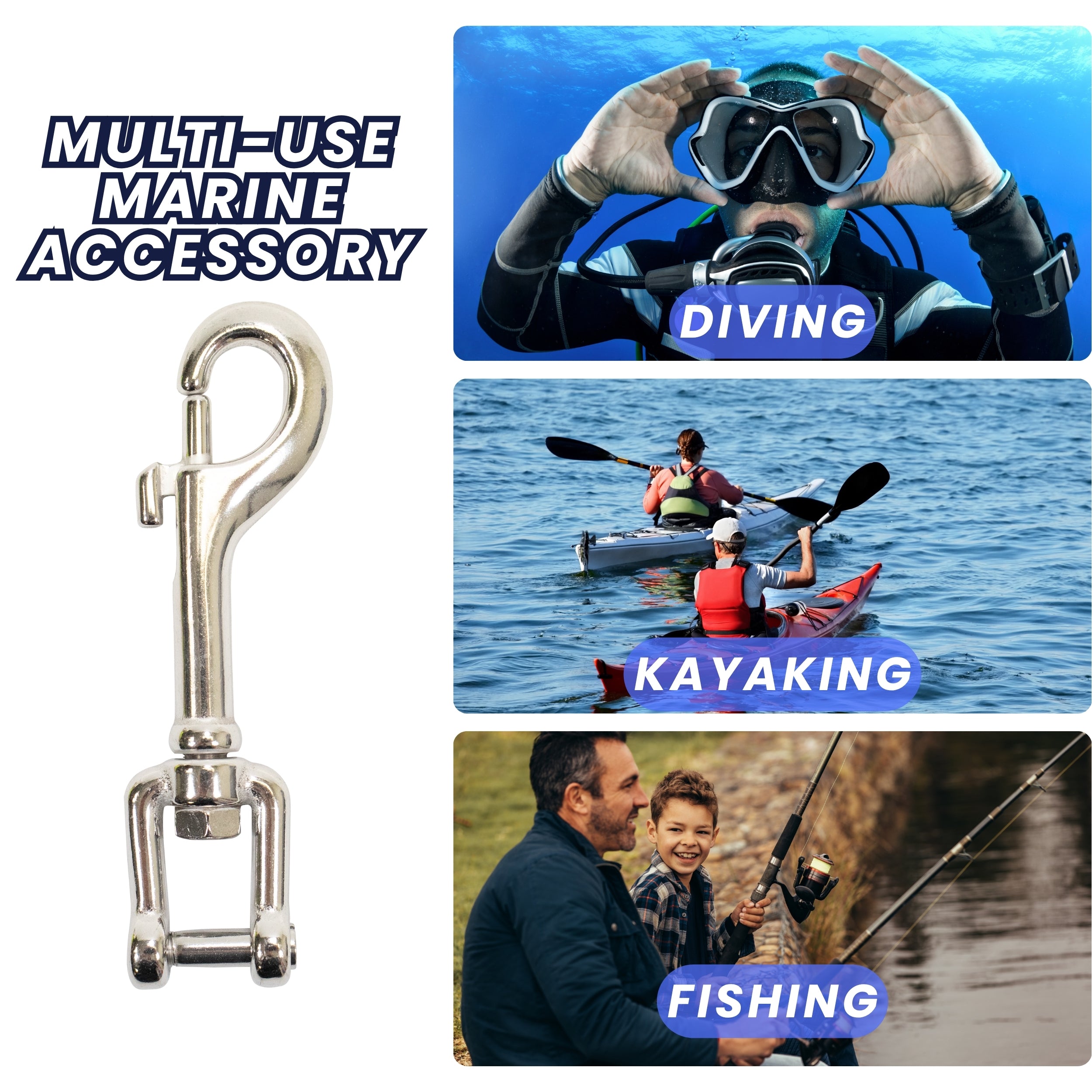 Scuba Diving Stainless Steel 316 Shackle Bolt Snap, Medium