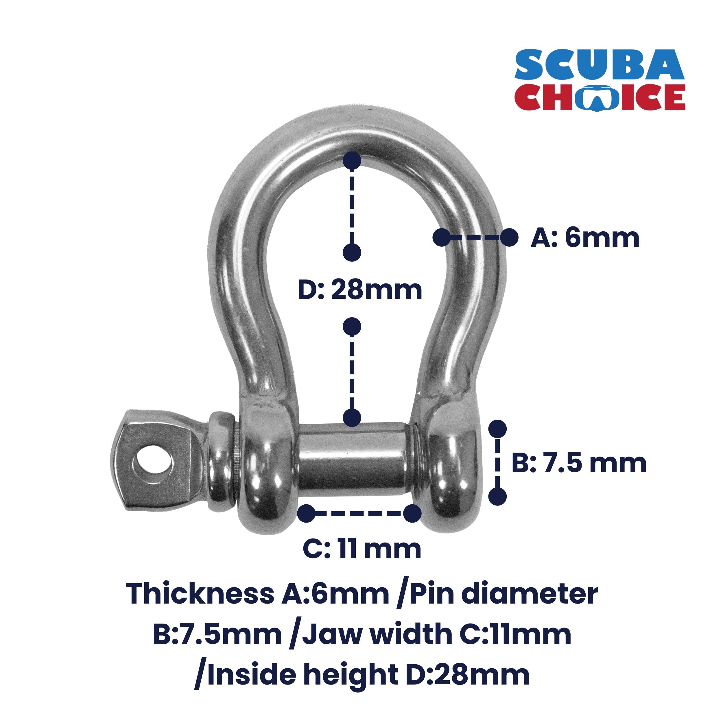 Scuba Choice 304 Stainless Steel Bow Shackle Screw Pin
