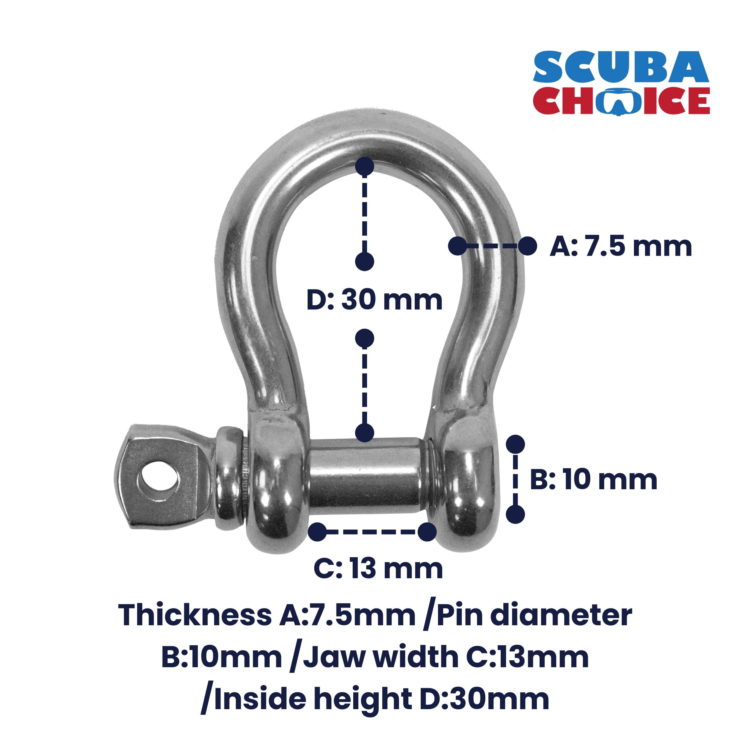 Scuba Choice 304 Stainless Steel Bow Shackle Screw Pin