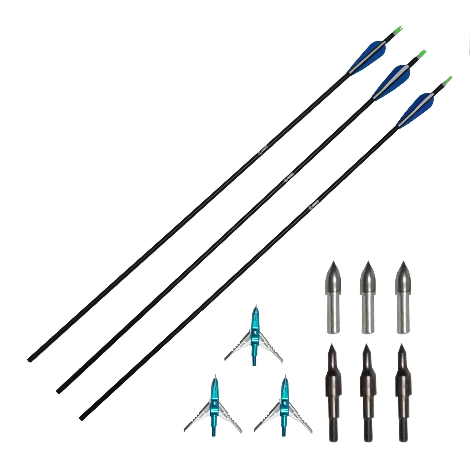 Safari Choice Archery Anti-Break Carbon 3 Arrows & Broadheads Set, Type A - Scuba Choice