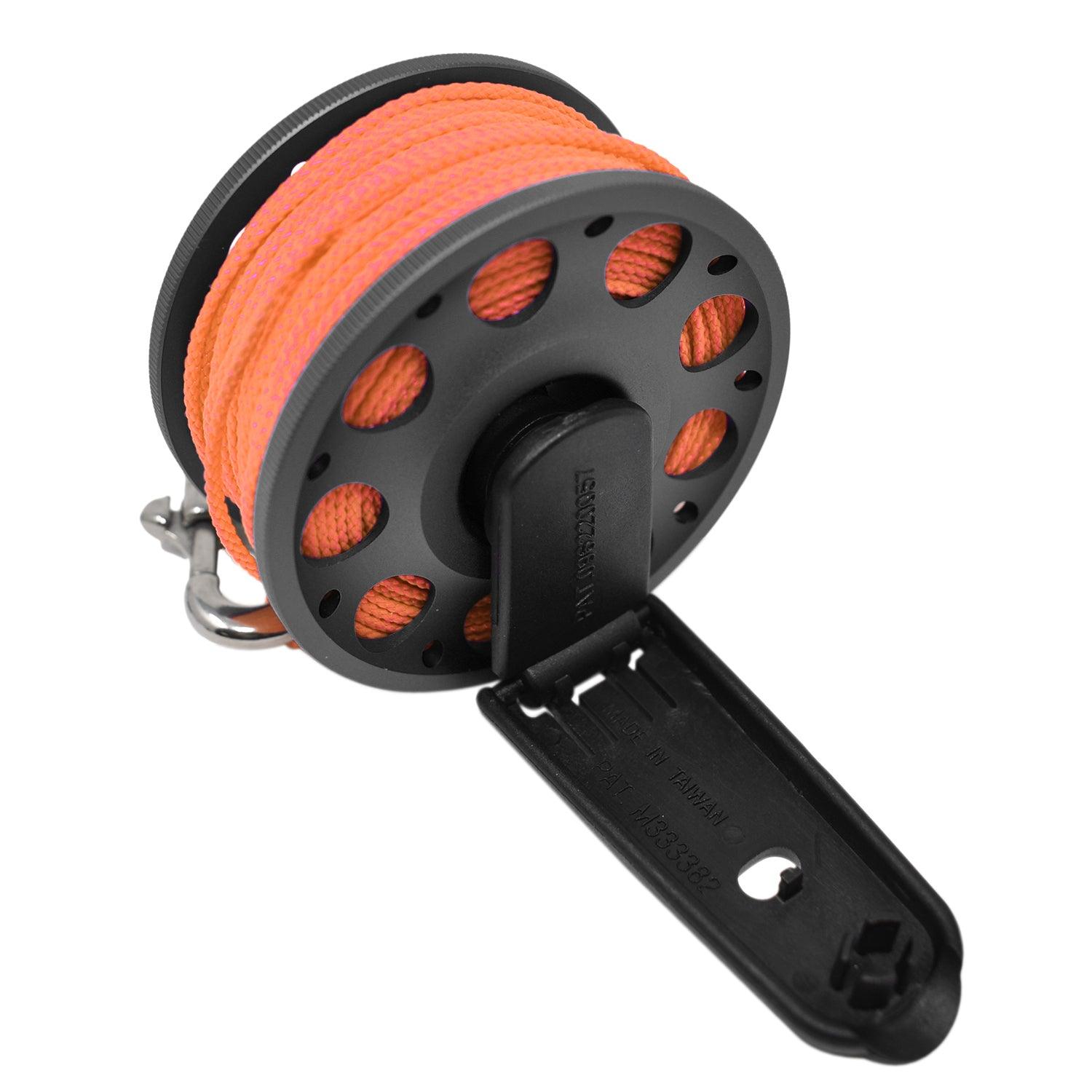 Aluminum Finger Spool 100ft Dive Reel w/ Retractable Holder - Scuba Choice