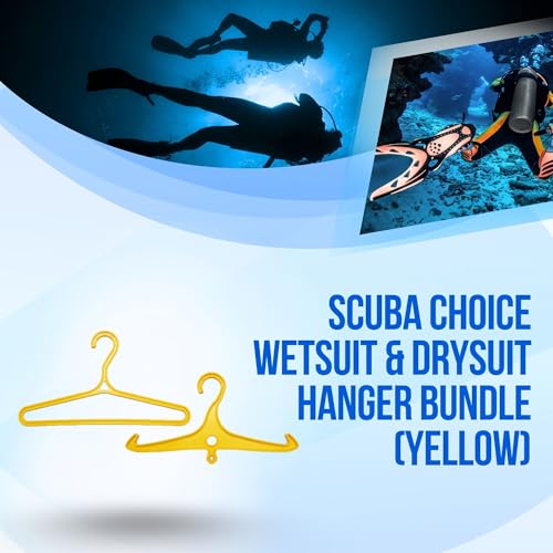 Scuba Choice Wetsuit & Drysuit Hanger Bundle (Yellow) – Heavy-Duty Wide-Shoulder Hanger + Anti-Slip DIN Thread Hanger for BCD, Wetsuits & Scuba Gear Storage, Drying & Organization