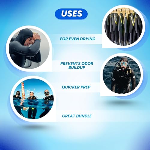 Scuba Choice Wetsuit & Drysuit Hanger Bundle (Yellow) – Heavy-Duty Wide-Shoulder Hanger + Anti-Slip DIN Thread Hanger for BCD, Wetsuits & Scuba Gear Storage, Drying & Organization