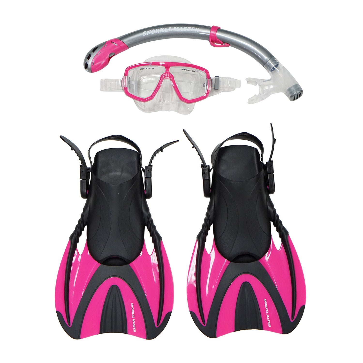 Snorkel Master Snorkeling Adult Mask, Snorkel, & Fins Set, Pink