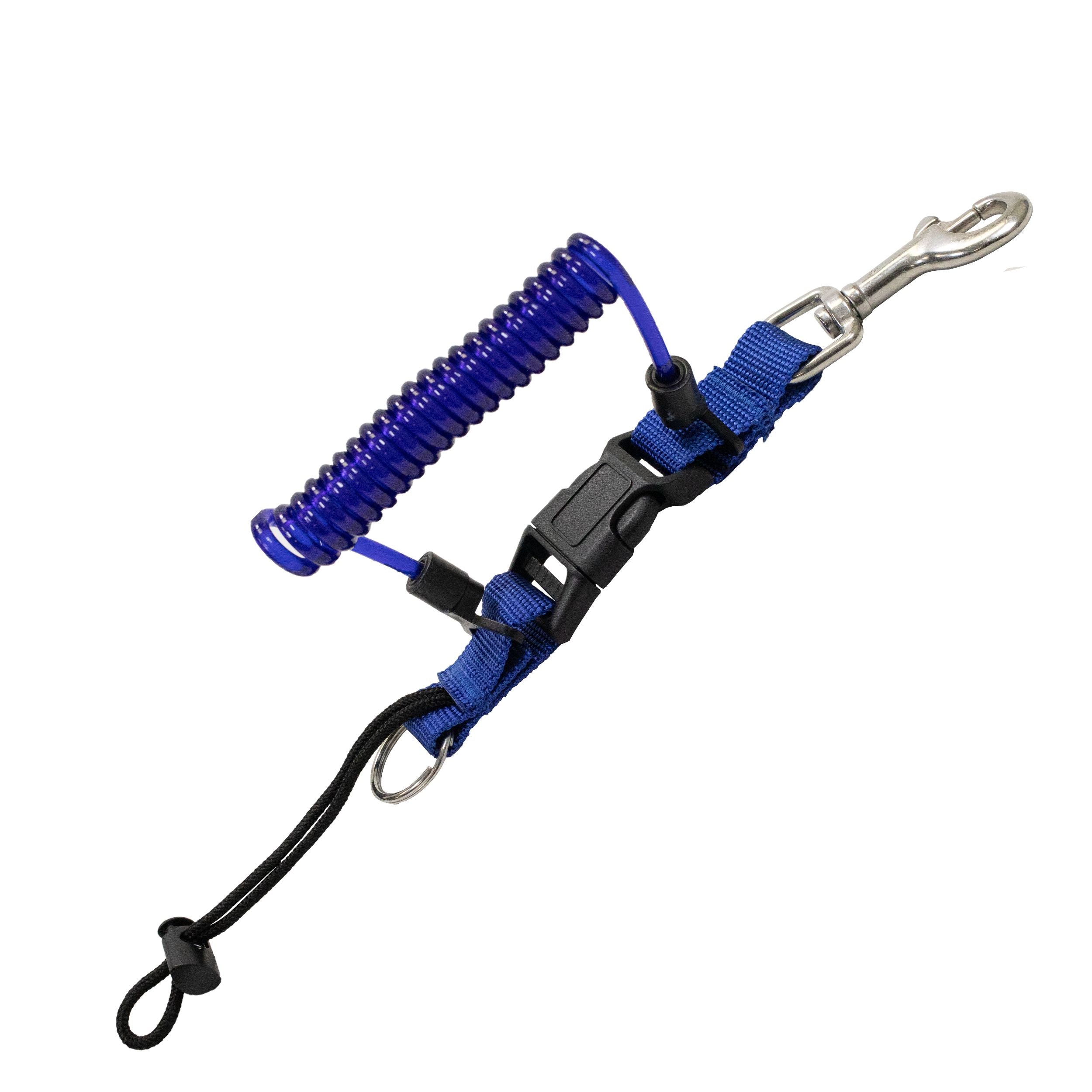 Scuba Choice Shark Coil Lanyard with 1 Steel Snap and Quick Release Buckles, Blue