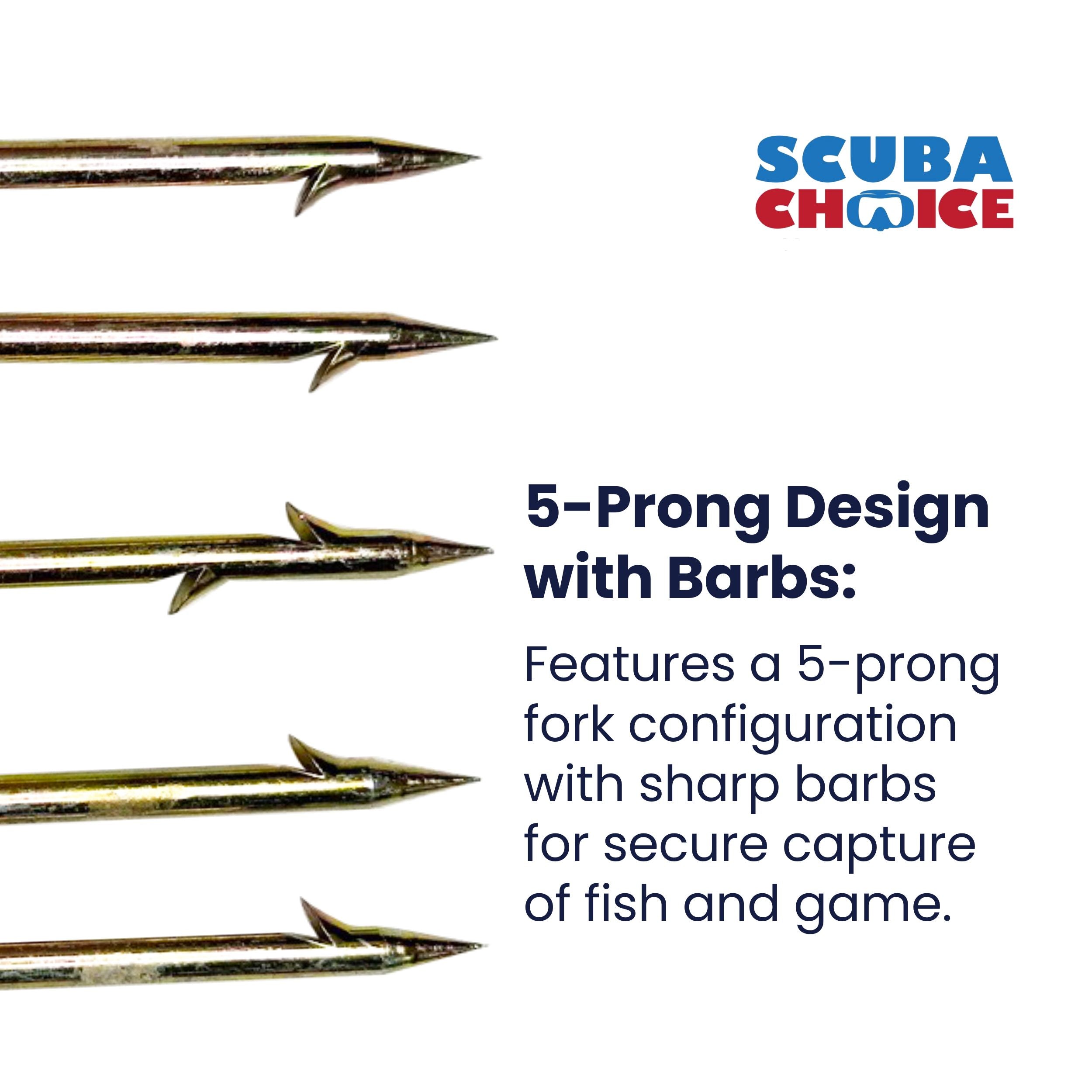 Scuba Choice Spearfishing 5 Prong 8mm Spearhead Fork Harpoon Tip with Barbs, Stainless Steel, 5"x3", Heavy-Duty Fishing & Hunting Tool, Ideal for Catching Fish Game, Outdoor Recreation Gear