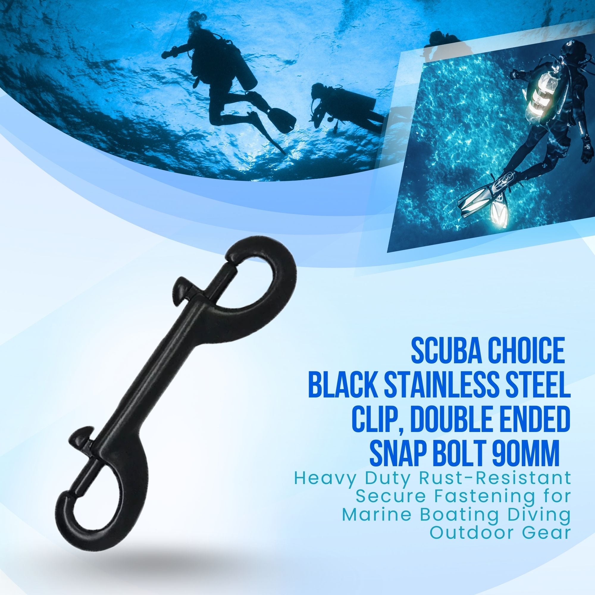 Scuba Choice Black Stainless Steel Clip Double Ended Snap Bolt, 90mm