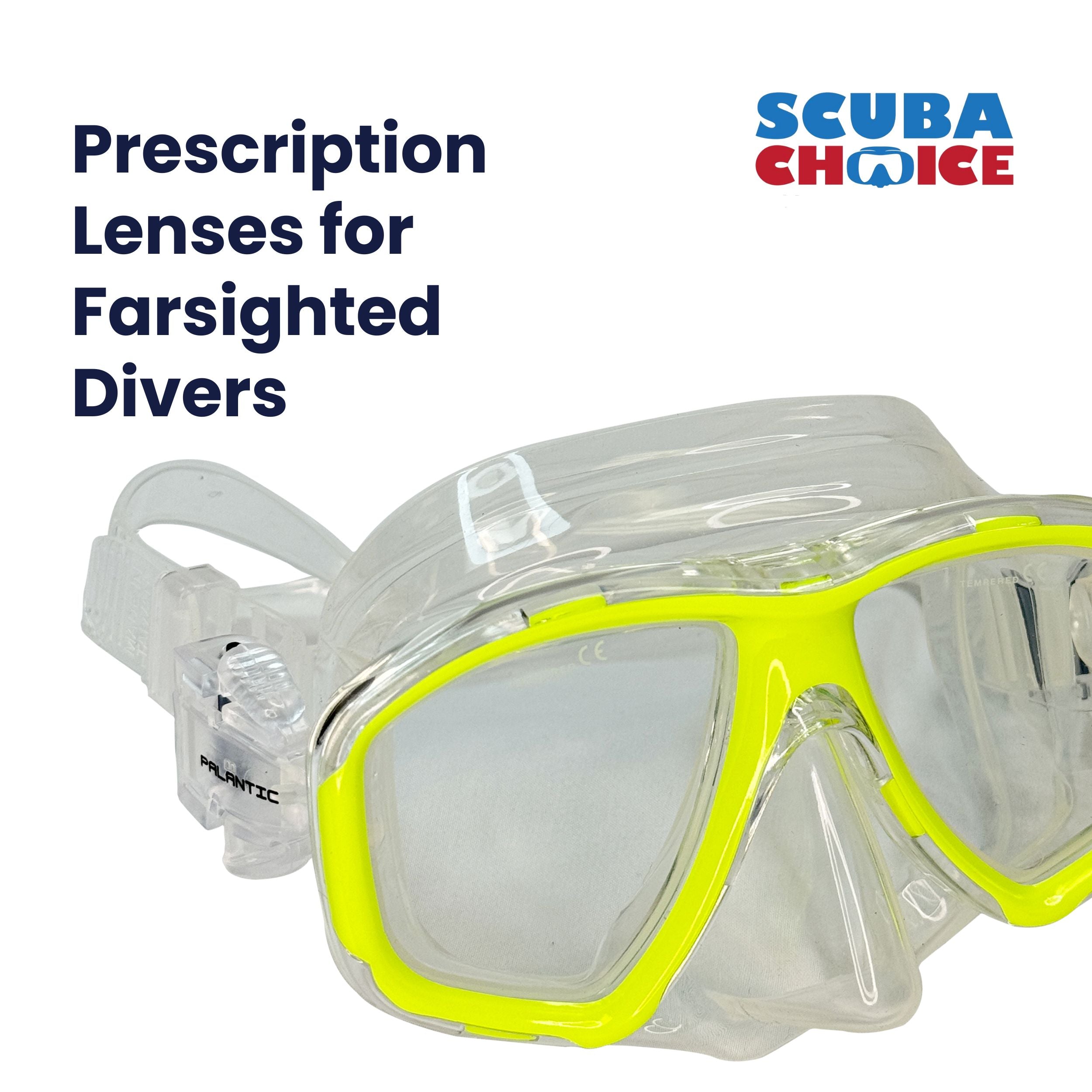 Palantic M36 Solid Neon Yellow/Clear Silicone RX Farsighted Full Lenses Dive/Snorkeling Mask