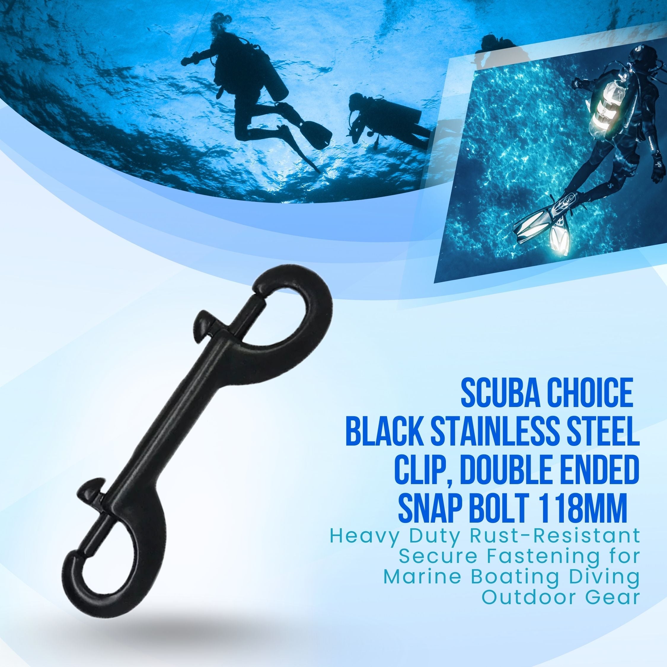 Scuba Choice Black Stainless Steel Clip Double Ended Snap Bolt, 118mm