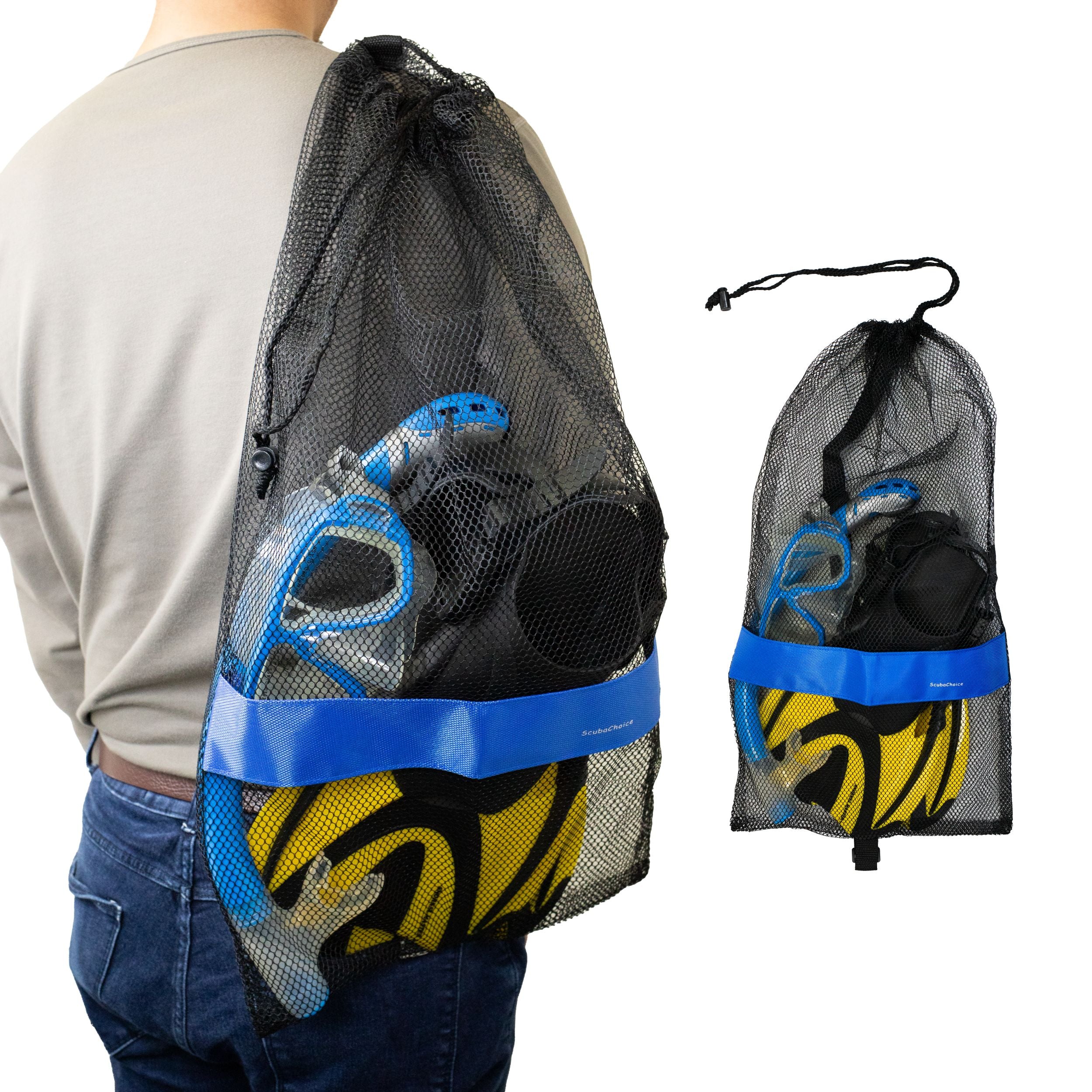 Scuba Diving Drawstring Mesh Bag with Shoulder Strap. 25" x 13"