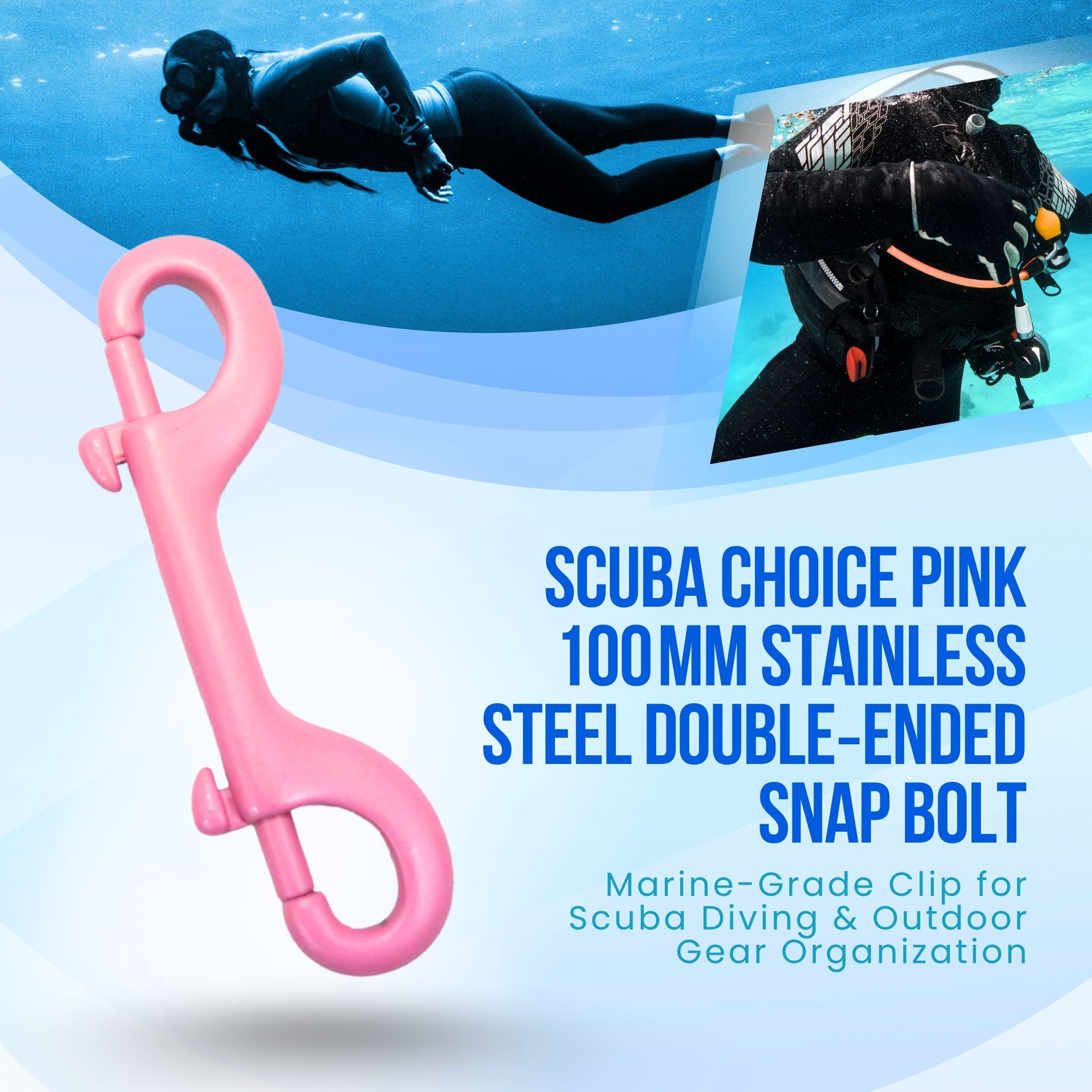 Scuba Choice Pink Stainless Steel Clip Double Ended Snap Bolt, 100mm