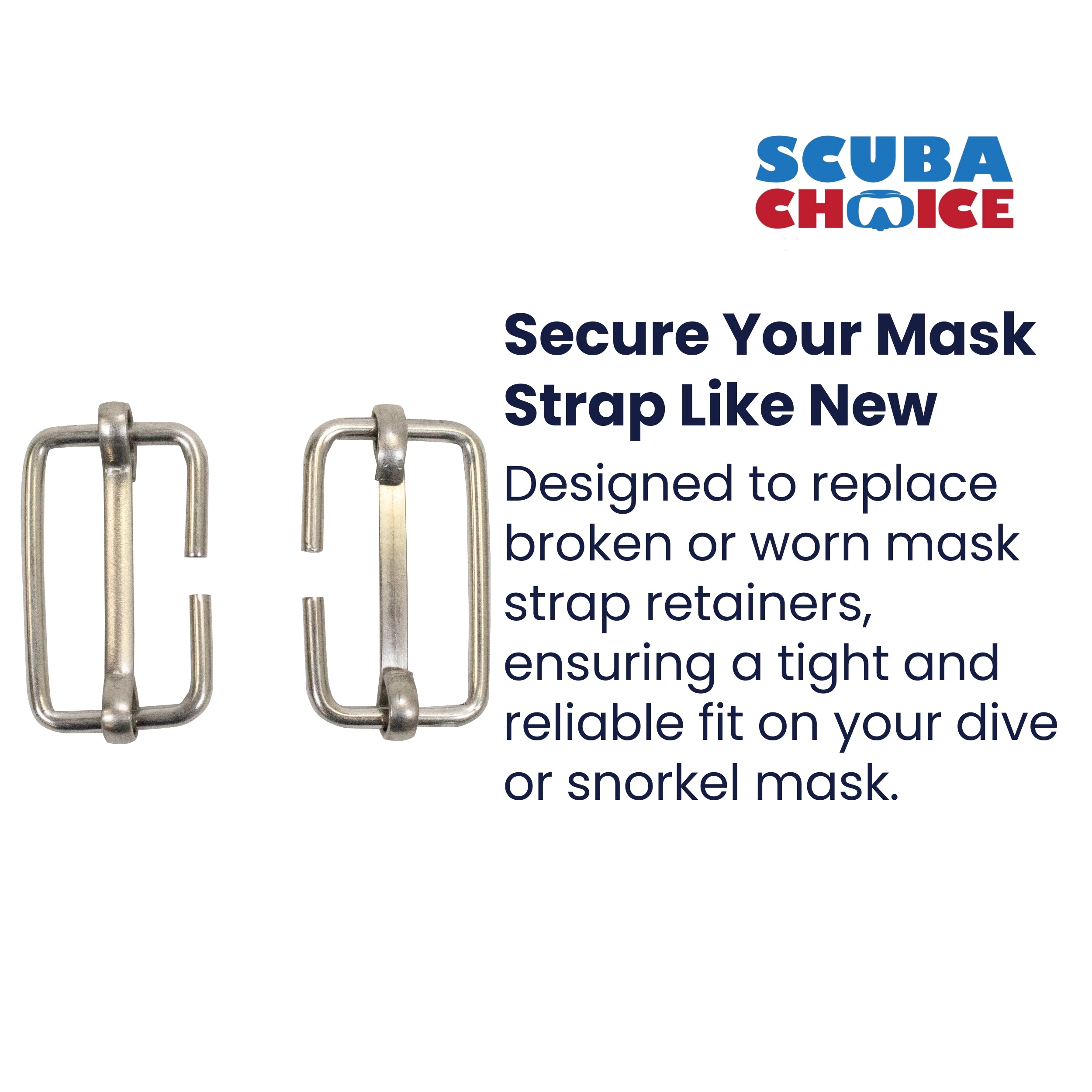 Scuba Diving Replacement Stainless Steel Pin Style Mask Strap Retainer, Pair