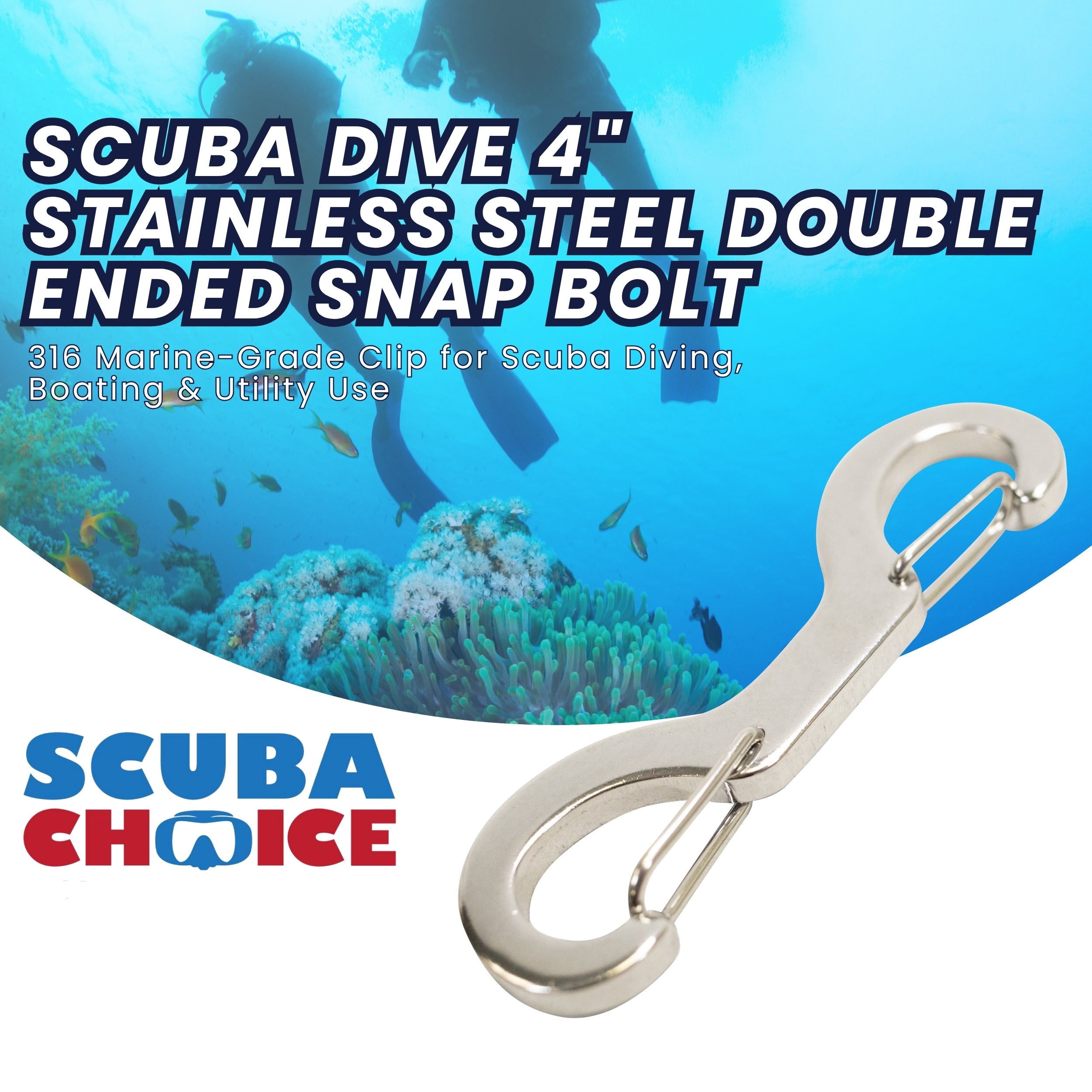 Scuba Dive 4" Stainless Steel Double Ended Snap Bolt