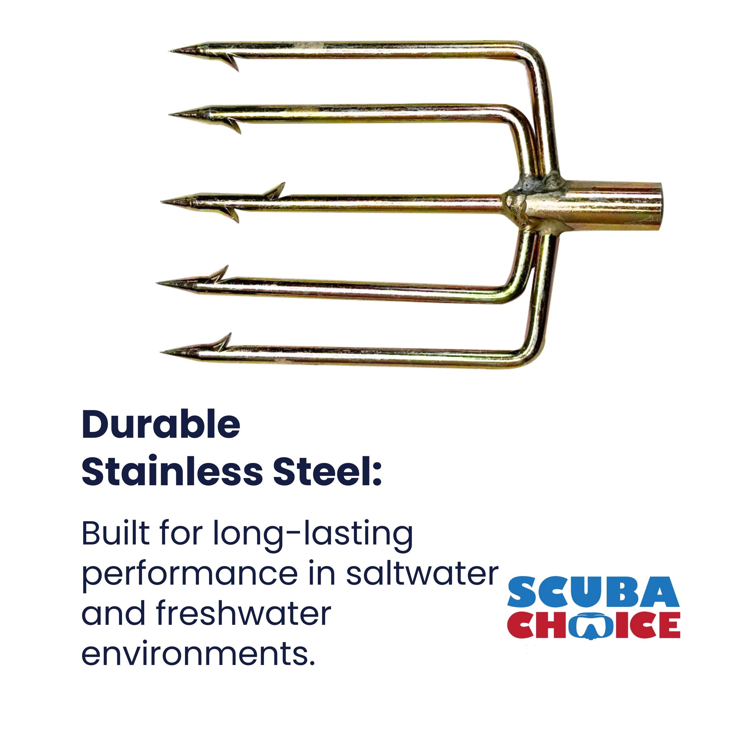 Scuba Choice Spearfishing 5 Prong 8mm Spearhead Fork Harpoon Tip with Barbs, Stainless Steel, 5"x3", Heavy-Duty Fishing & Hunting Tool, Ideal for Catching Fish Game, Outdoor Recreation Gear
