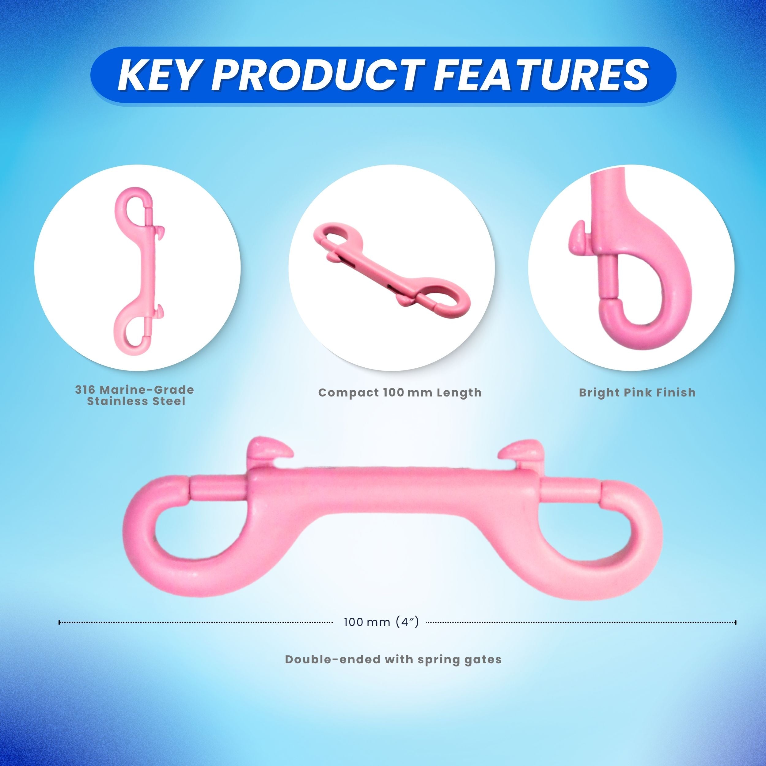 Scuba Choice Pink Stainless Steel Clip Double Ended Snap Bolt, 100mm