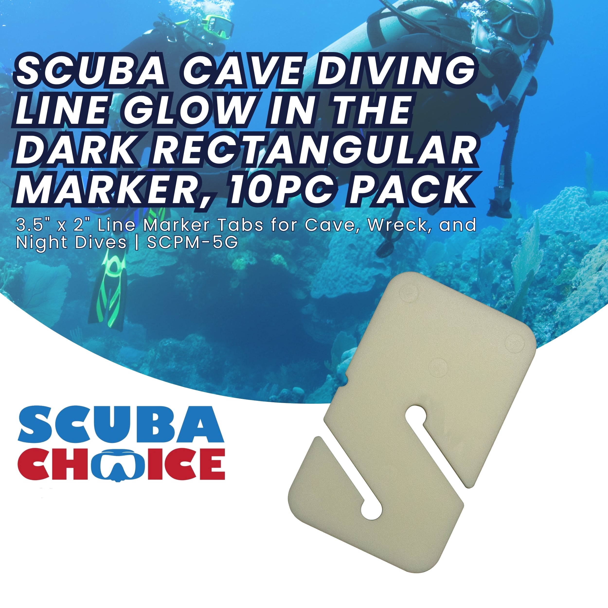 Scuba Cave Diving Line Glow in the Dark Rectangular Marker, 10pc Pack