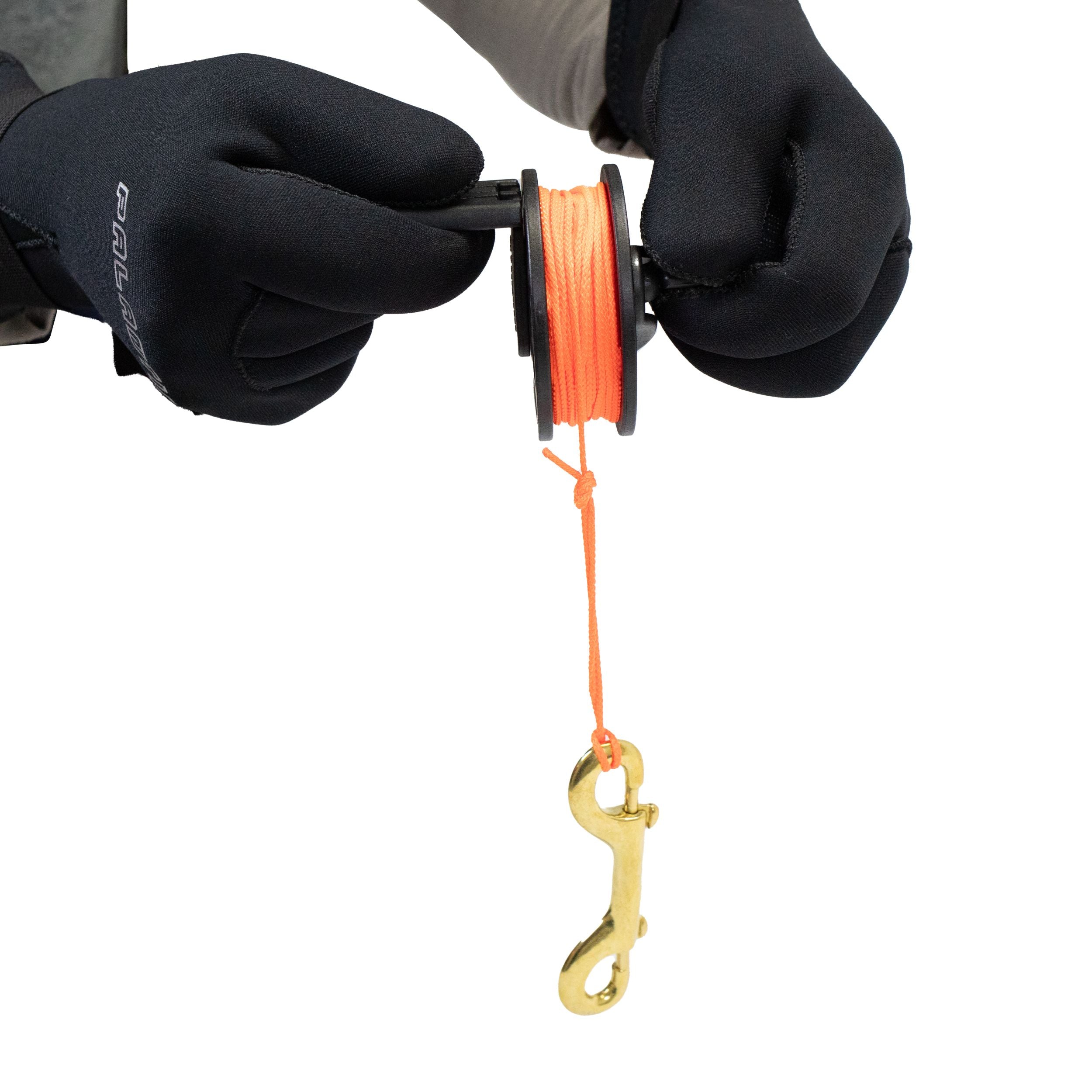 Scuba Diving Compact Finger Spool with Plastic Handle 65ft - Orange Line