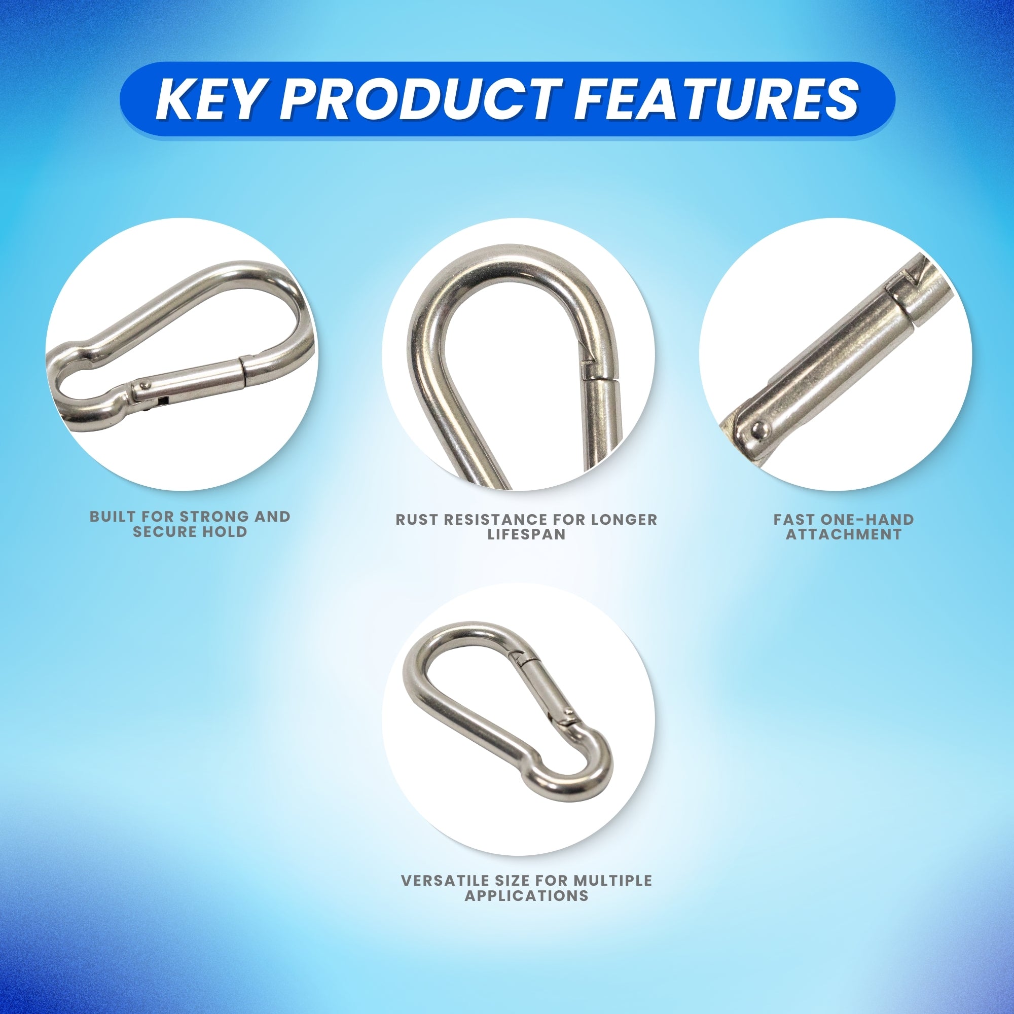 Boat Marine Clip 10cm Stainless Steel Snap Hook Carabiner 11mm Opening