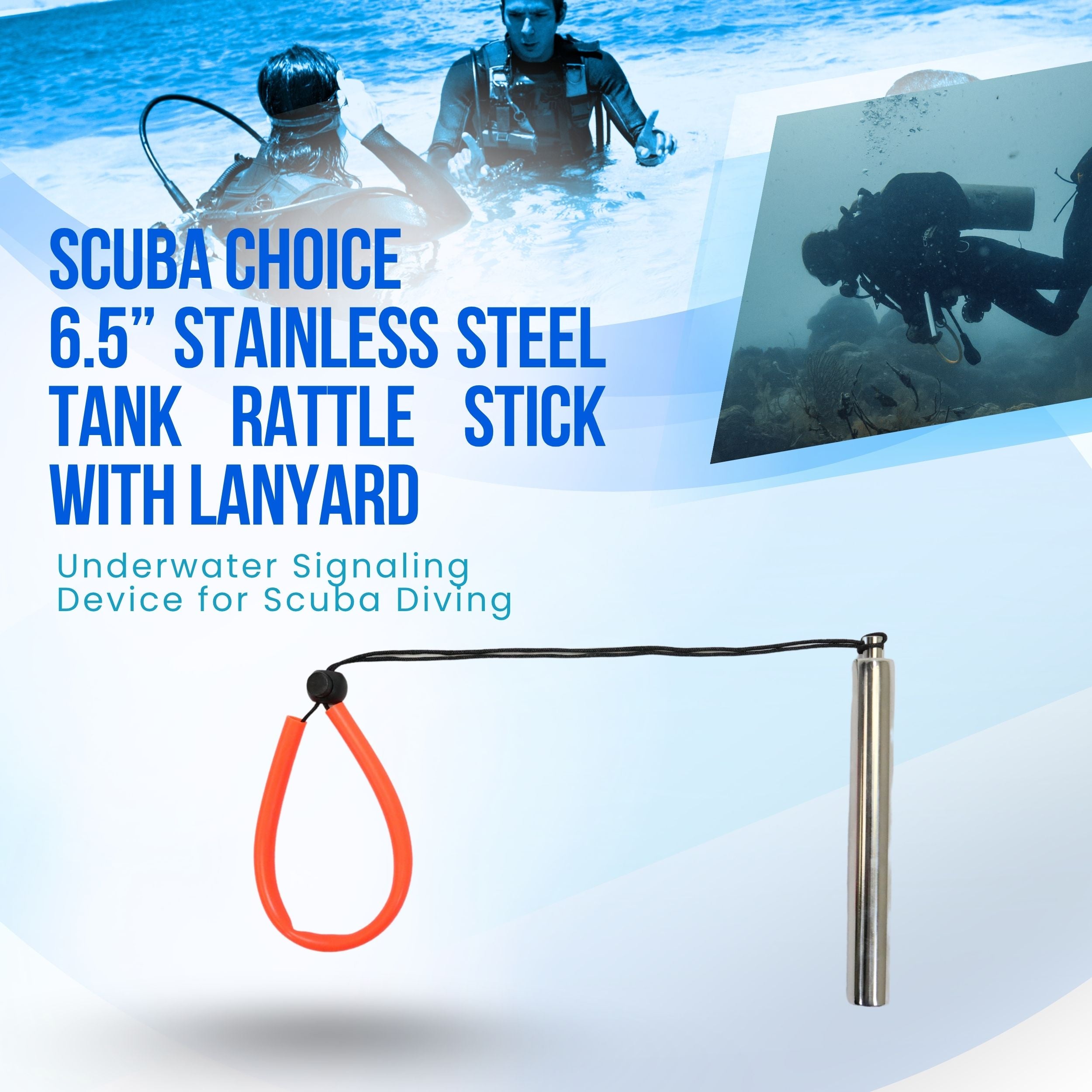 Scuba Dive 6.5" Stainless Steel Tank Rattle Signal Device Stick with Lanyard