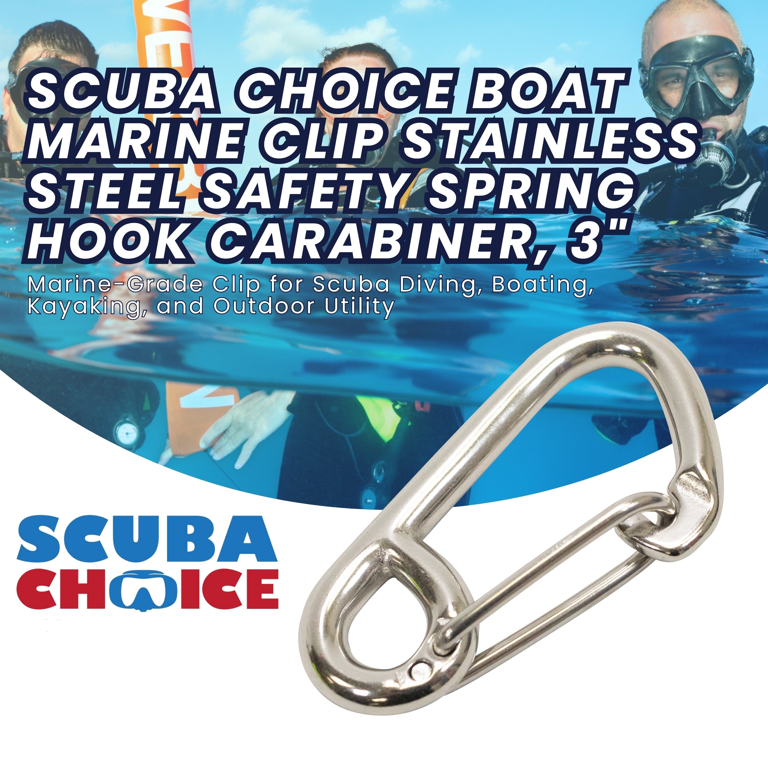 Scuba Choice Boat Marine Clip Stainless Steel Safety Spring Hook Carabiner, 3"