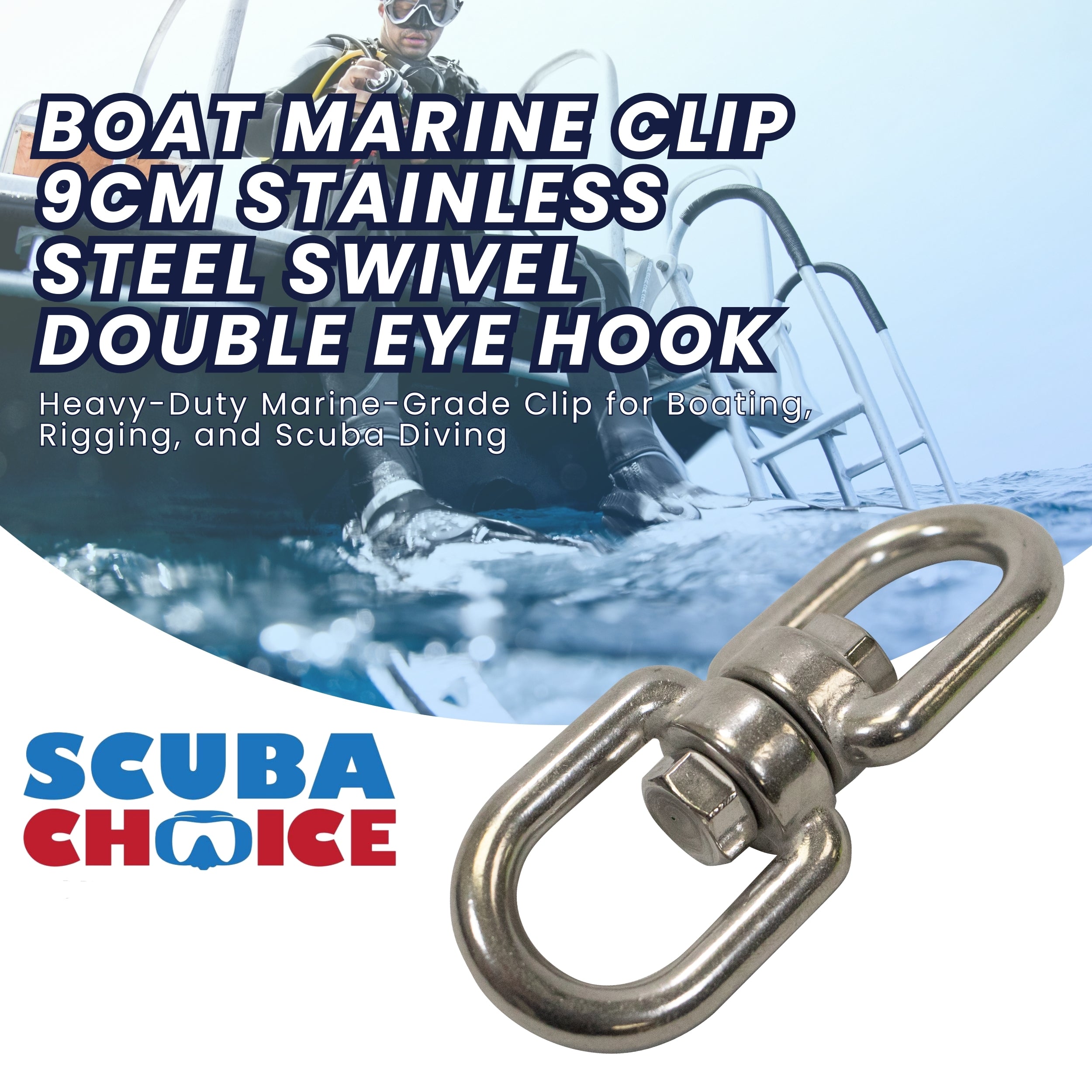 Boat Marine Clip 9cm Stainless Steel Swivel Double Eye Hook